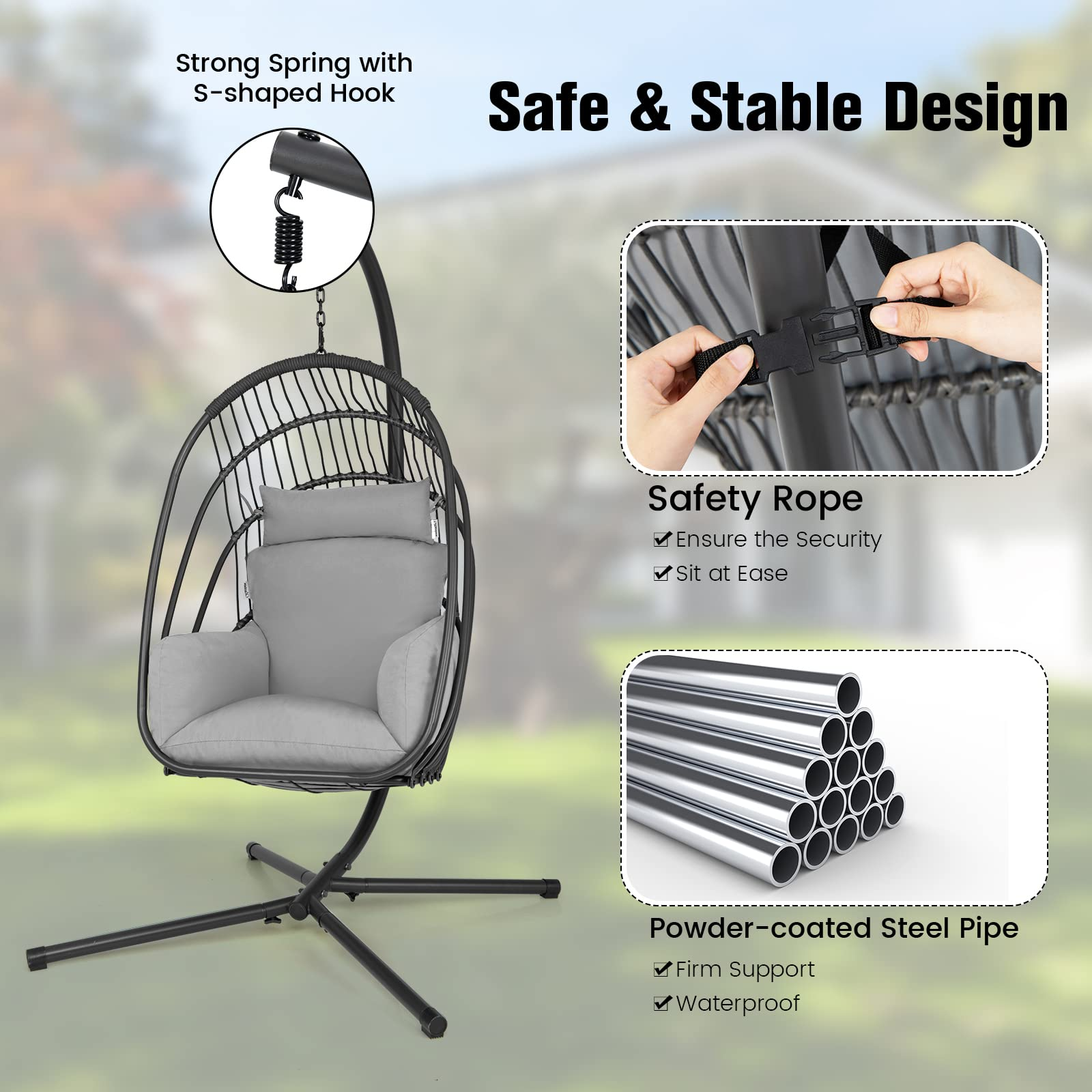 Giantex Egg Chair Hammock Stand - Hanging Swing with Stand 