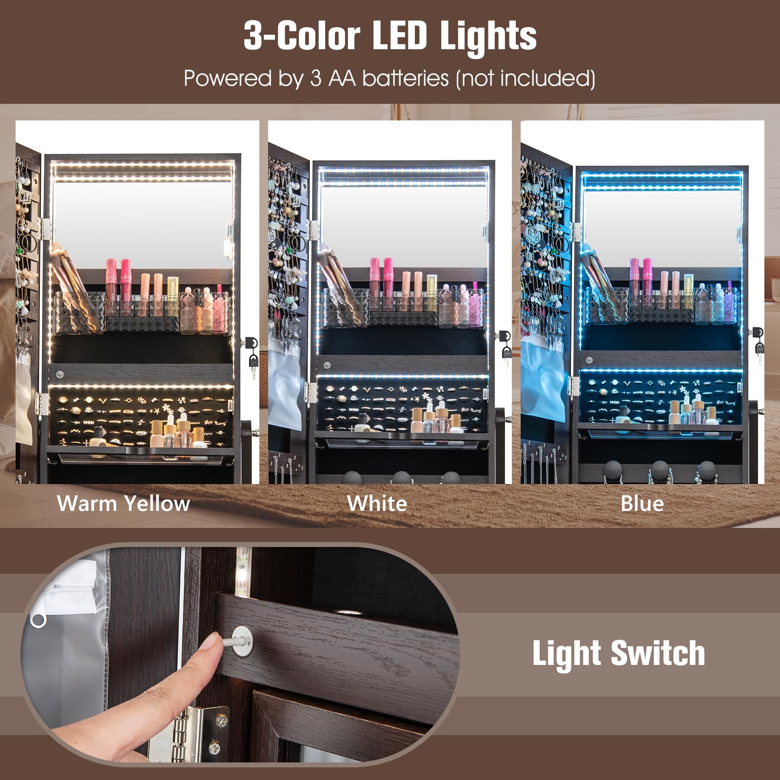 CHARMAID Jewelry Armoire with Full Length Mirror 