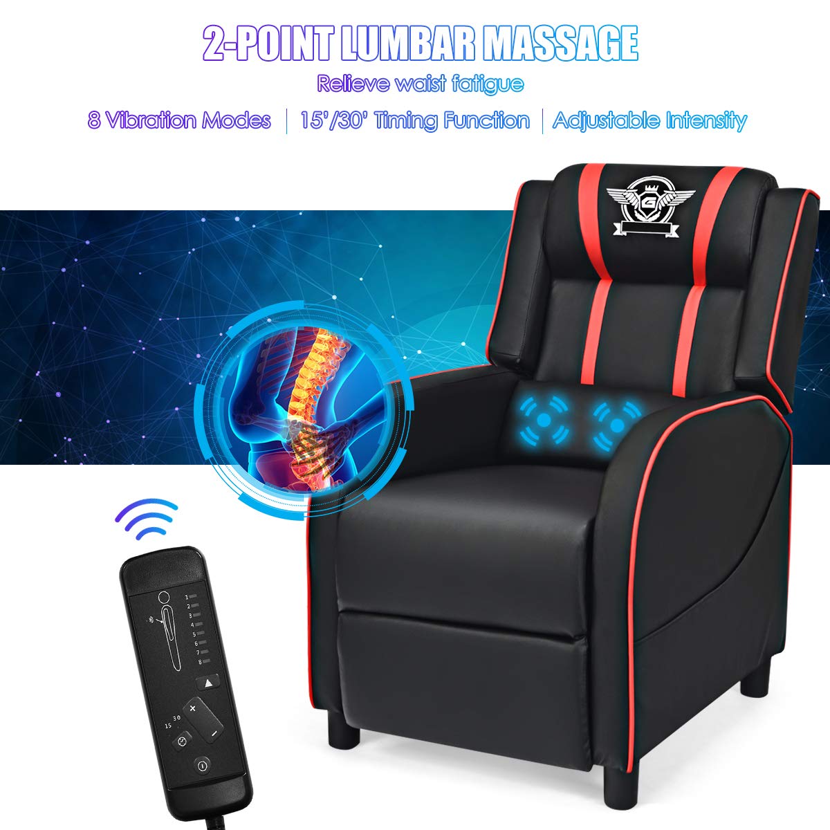 Giantex Gaming Recliner Chair, Racing Style Single Recliner Sofa w/ Cushion 