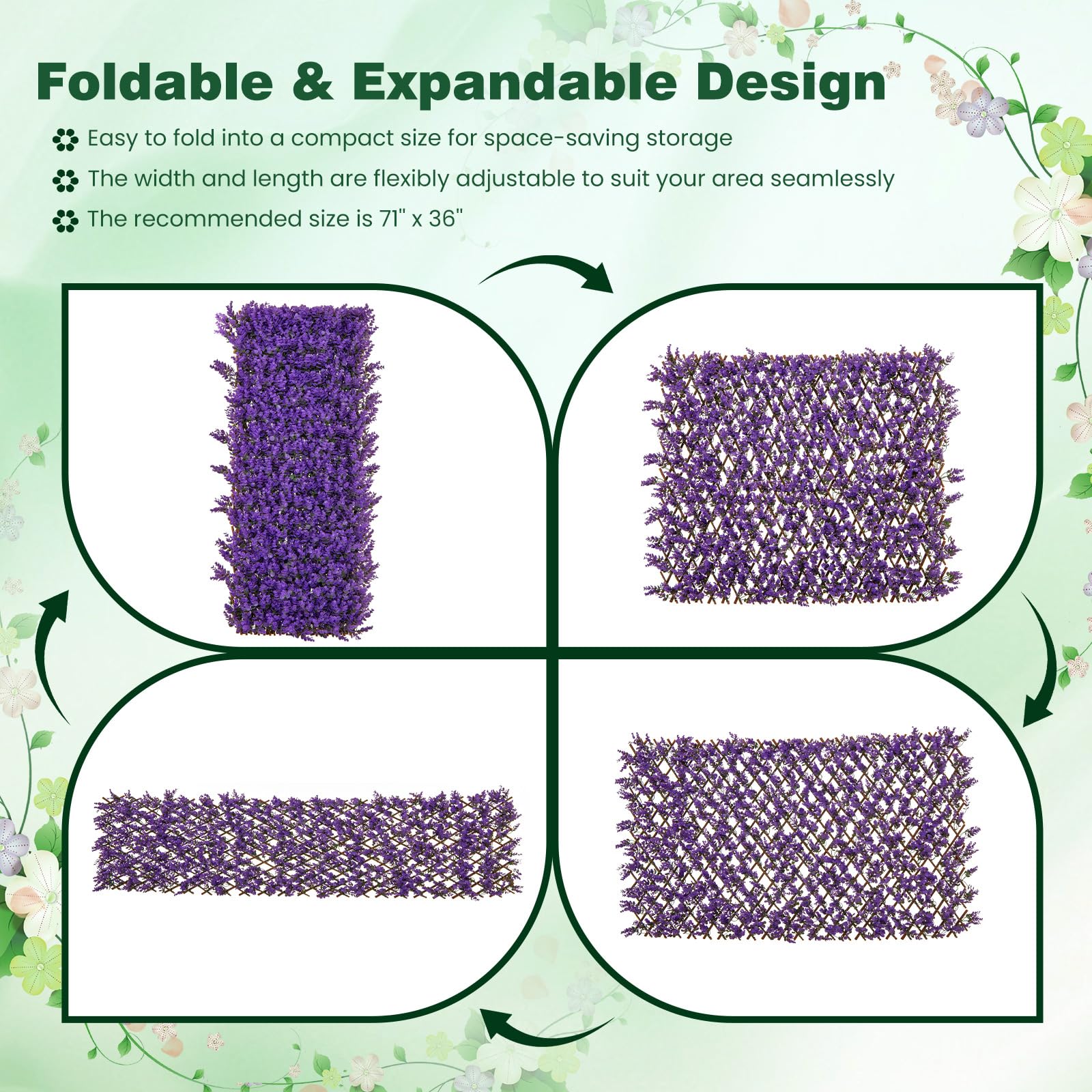 Giantex Expandable Fence Privacy Screen - Decorative Faux Purple Eucalyptus Fencing Panel for Balcony 