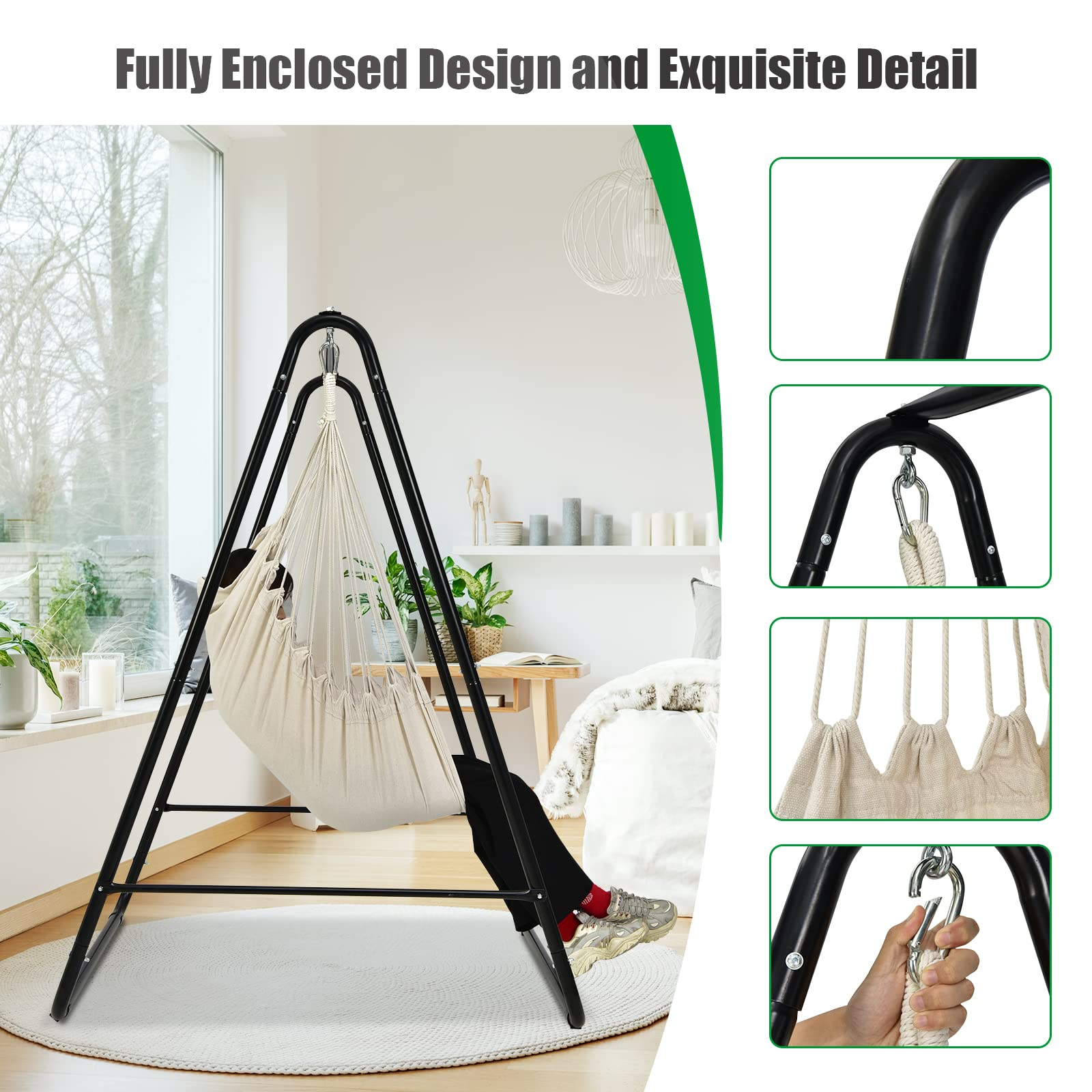 Heavy-Duty Powder-Coated Steel Stand with Hanging Swing Chair 
