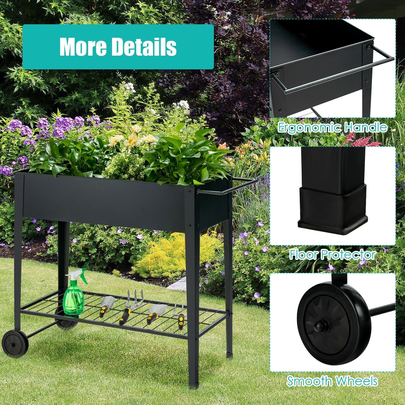 Outdoor Raised Garden Bed on Wheels with Legs 