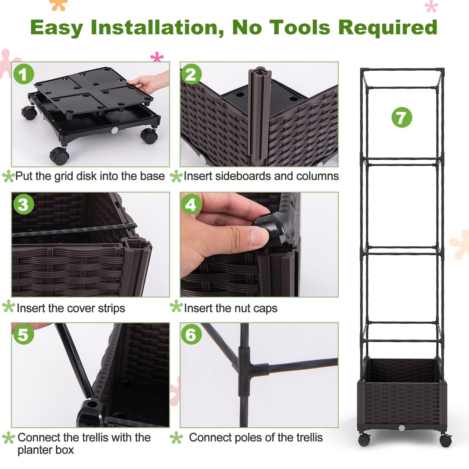 Giantex Raised Garden Bed with Tomato Cages, 67” Adjustable Height 