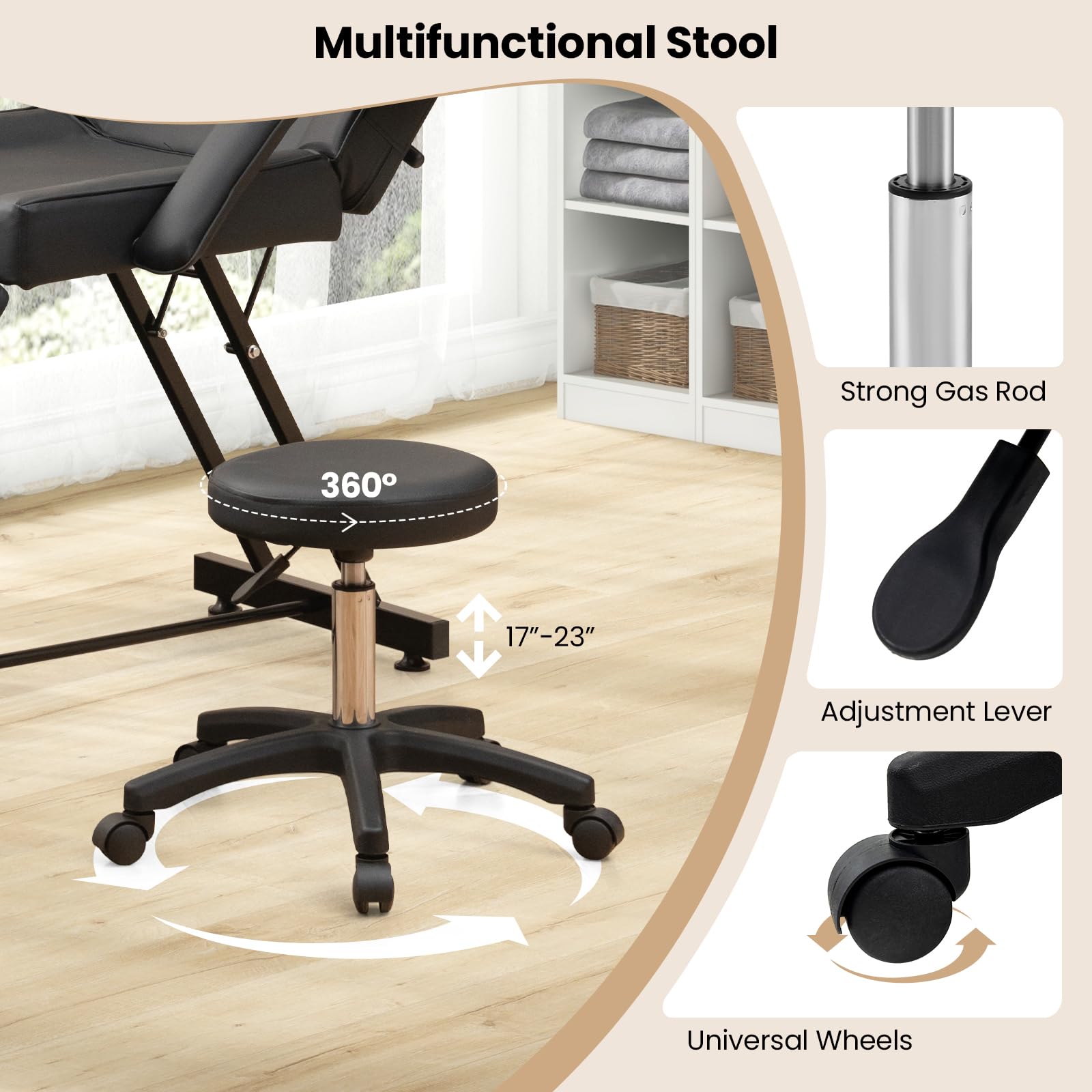 Giantex 73" Facial Chair with Hydraulic Stool, Tattoo Chair with with Adjustable Backrest & Legrest 