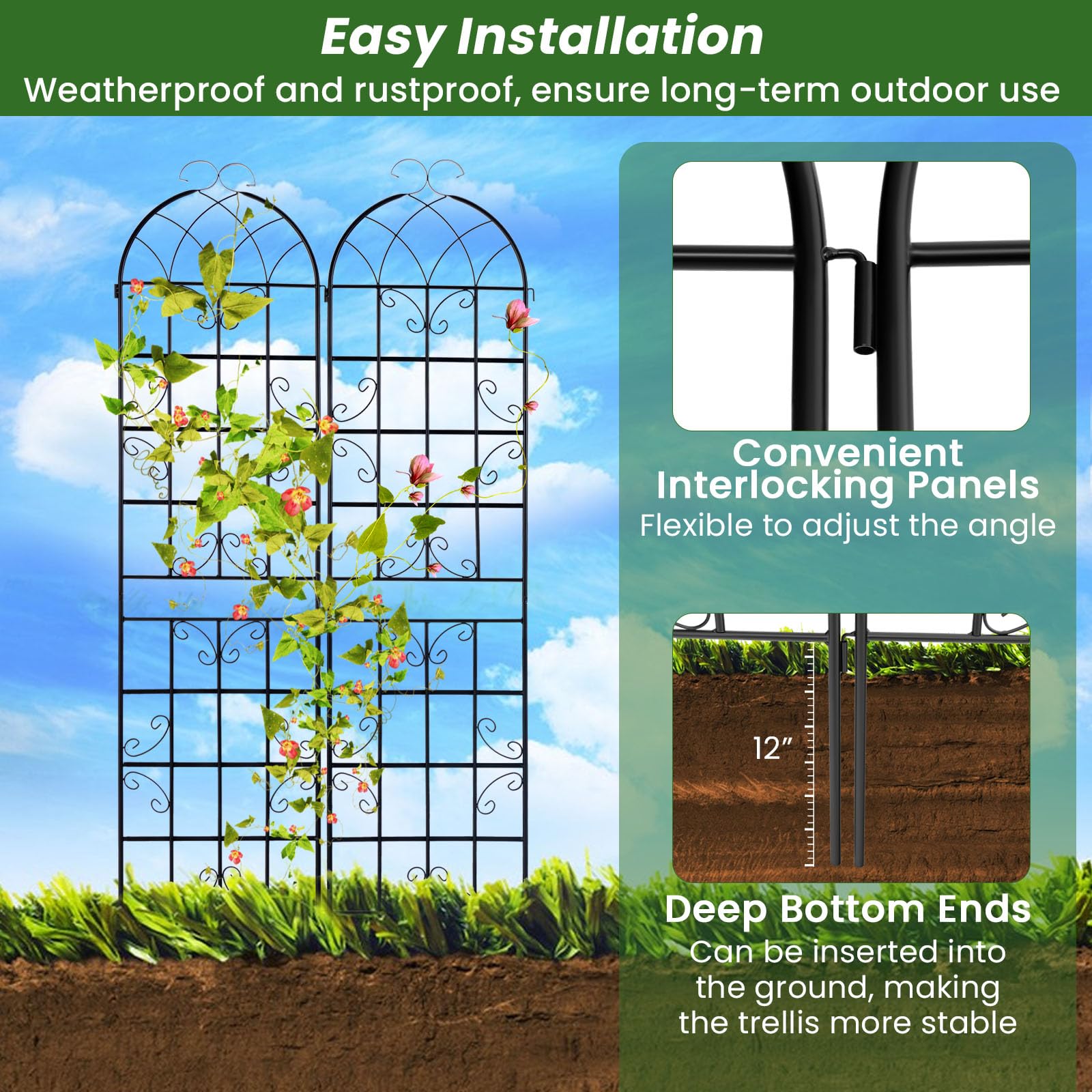 Giantex 2 Pack Trellis for Climbing Plants Outdoor, 7 FT Tall Galvanized Steel Garden Trellis