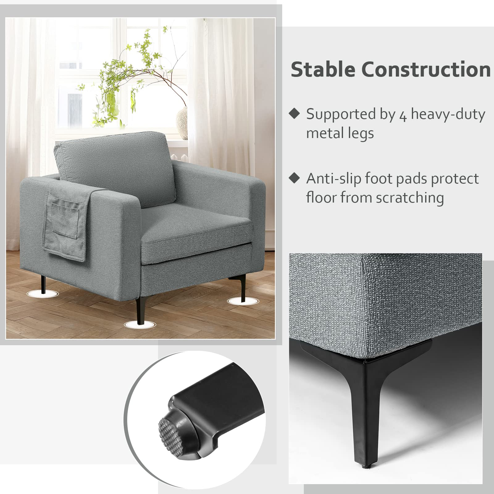 Giantex Modern Accent Chair w/Comfy Thick Cushion, Magazine Pockets 