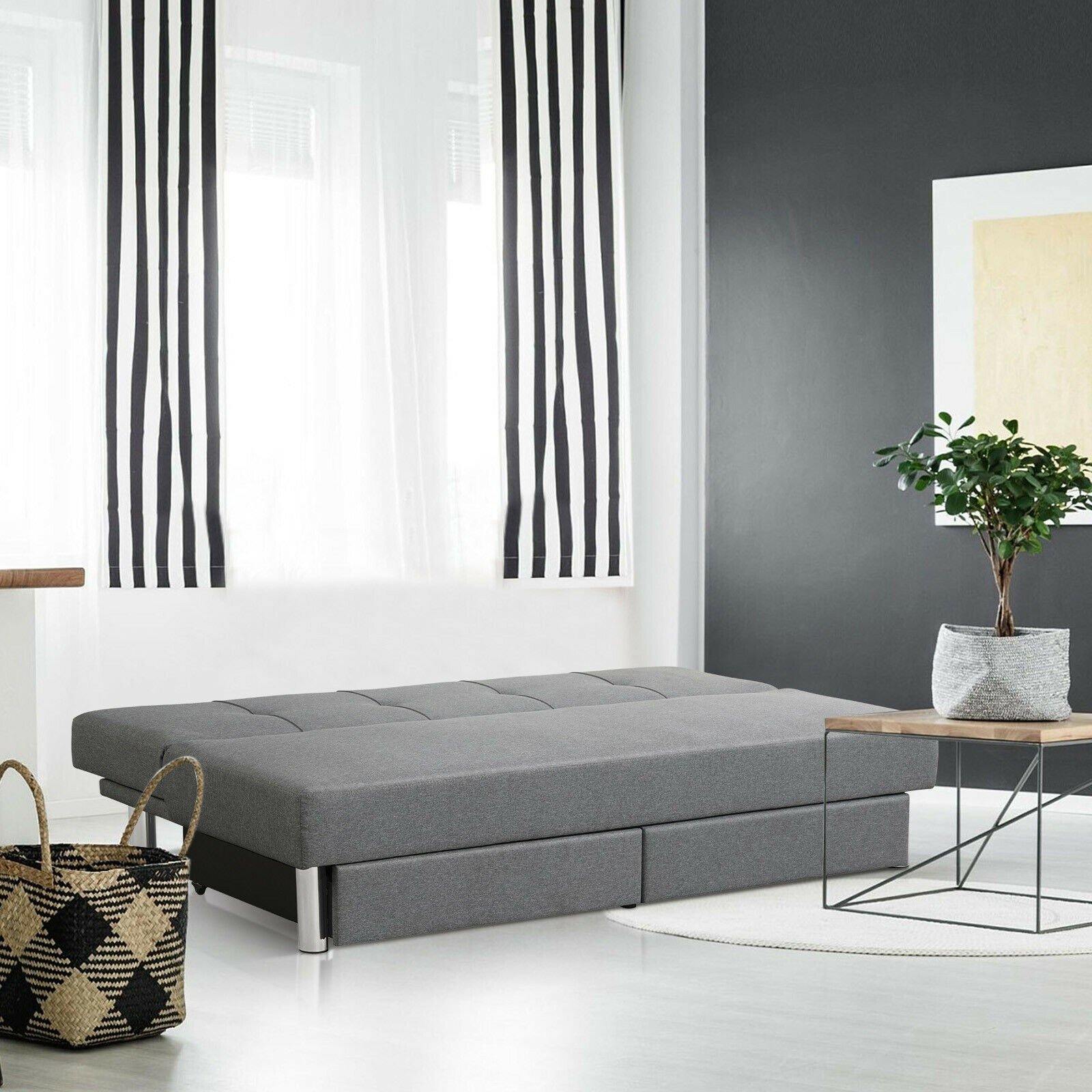3-Seat Convertible Sofa Bed,Long Sofa w/ 2 Large Drawers, Ergonomic Sleeper w/ 3 Adjustable Angles 