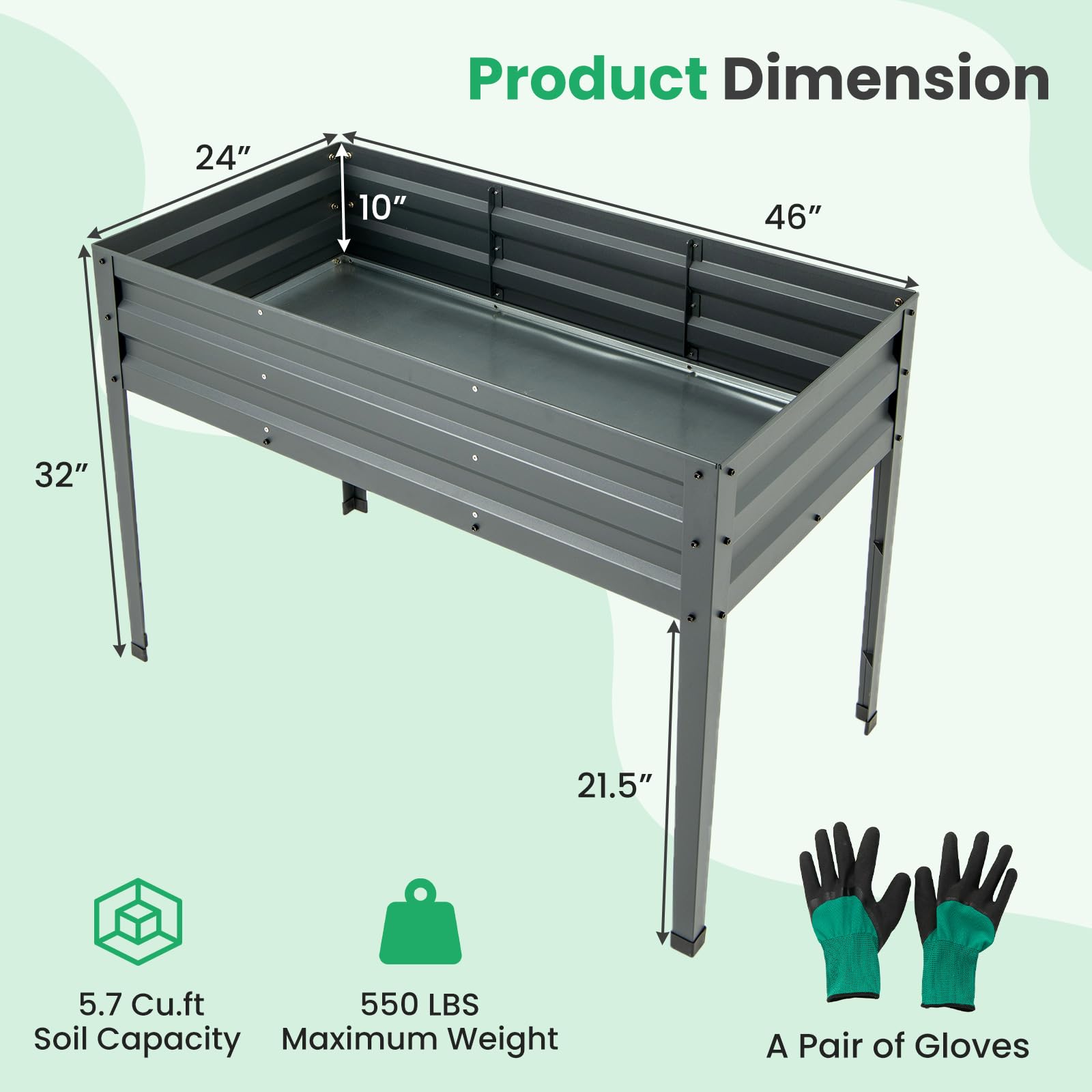 Giantex Raised Garden Bed with Legs, 46”x24”x32” Galvanized Steel Planter Box with Drainage Holes for Vegetables 