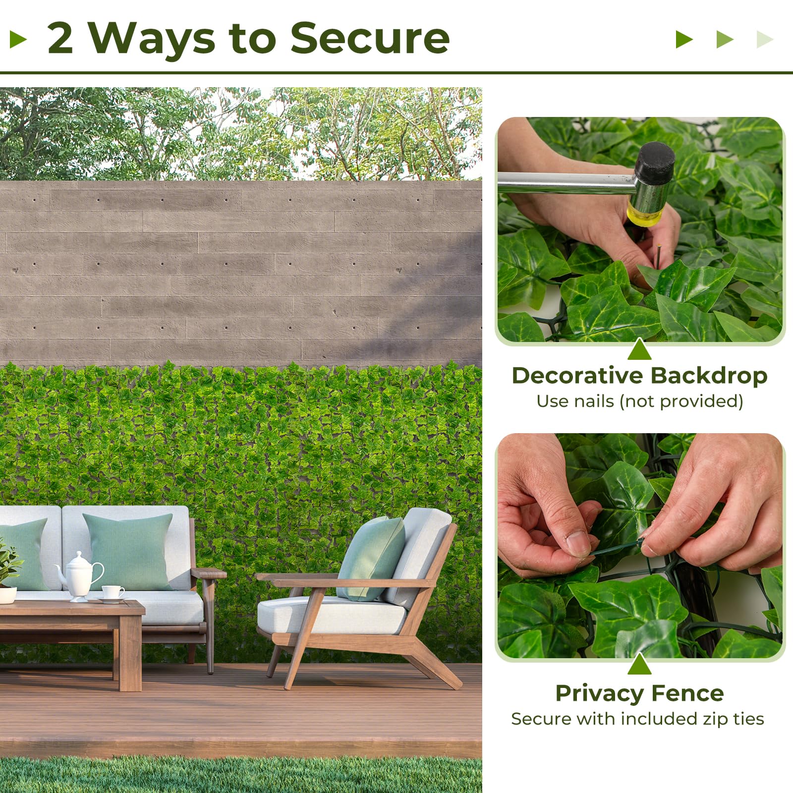 Giantex Artificial Ivy Privacy Fence 2 Pack - 120" x 40" Artificial Hedges Fence 