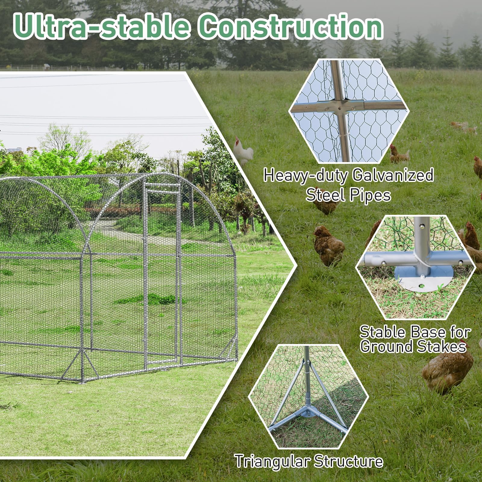 Giantex Metal Chicken Coop, Galvanized Walk-in Chicken Run with Waterproof PE Cover, Dome 