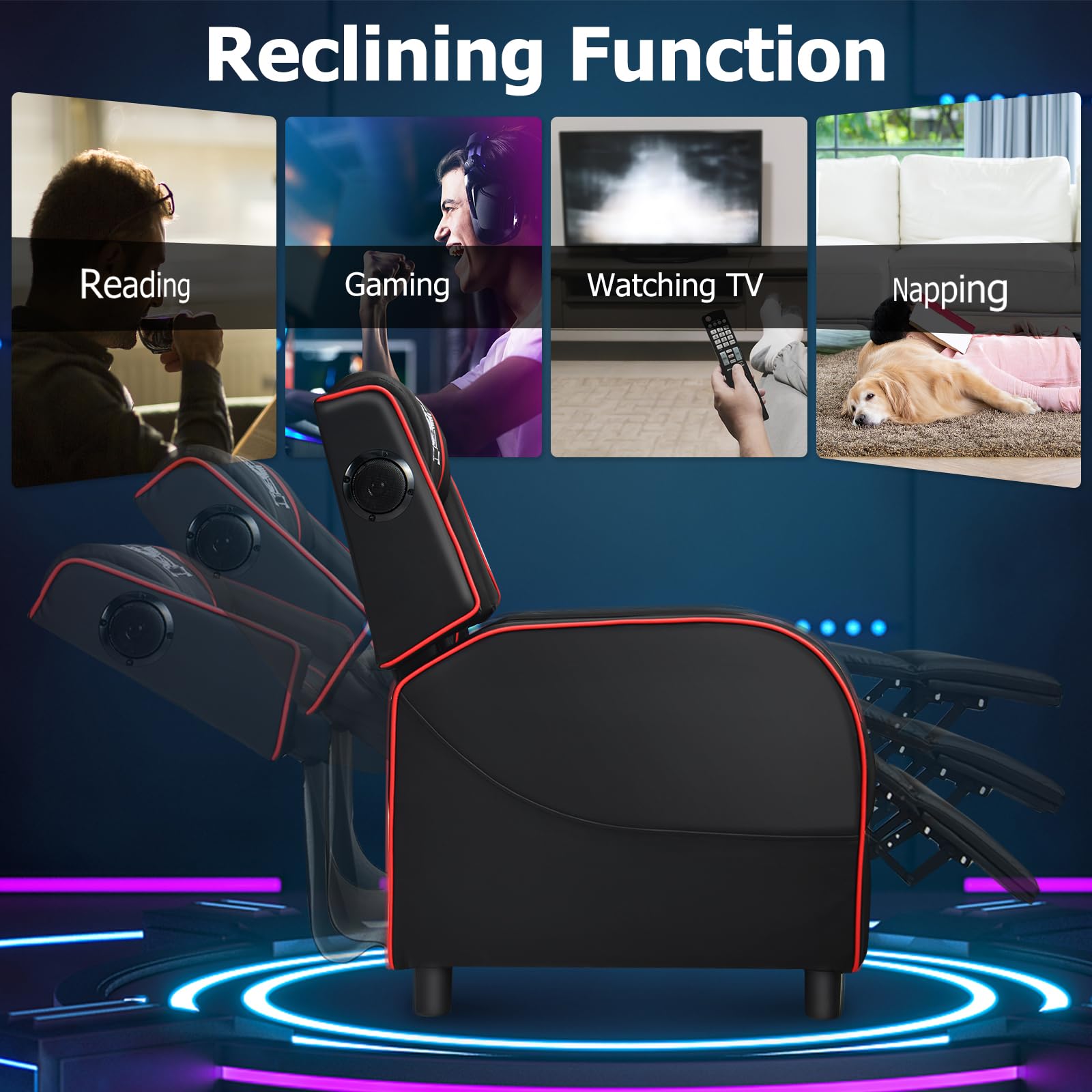 Giantex Gaming Massage Recliner Chair - Racing Style Gaming Sofa Chair with Reclining Backrest, Massage Lumbar Pillow 