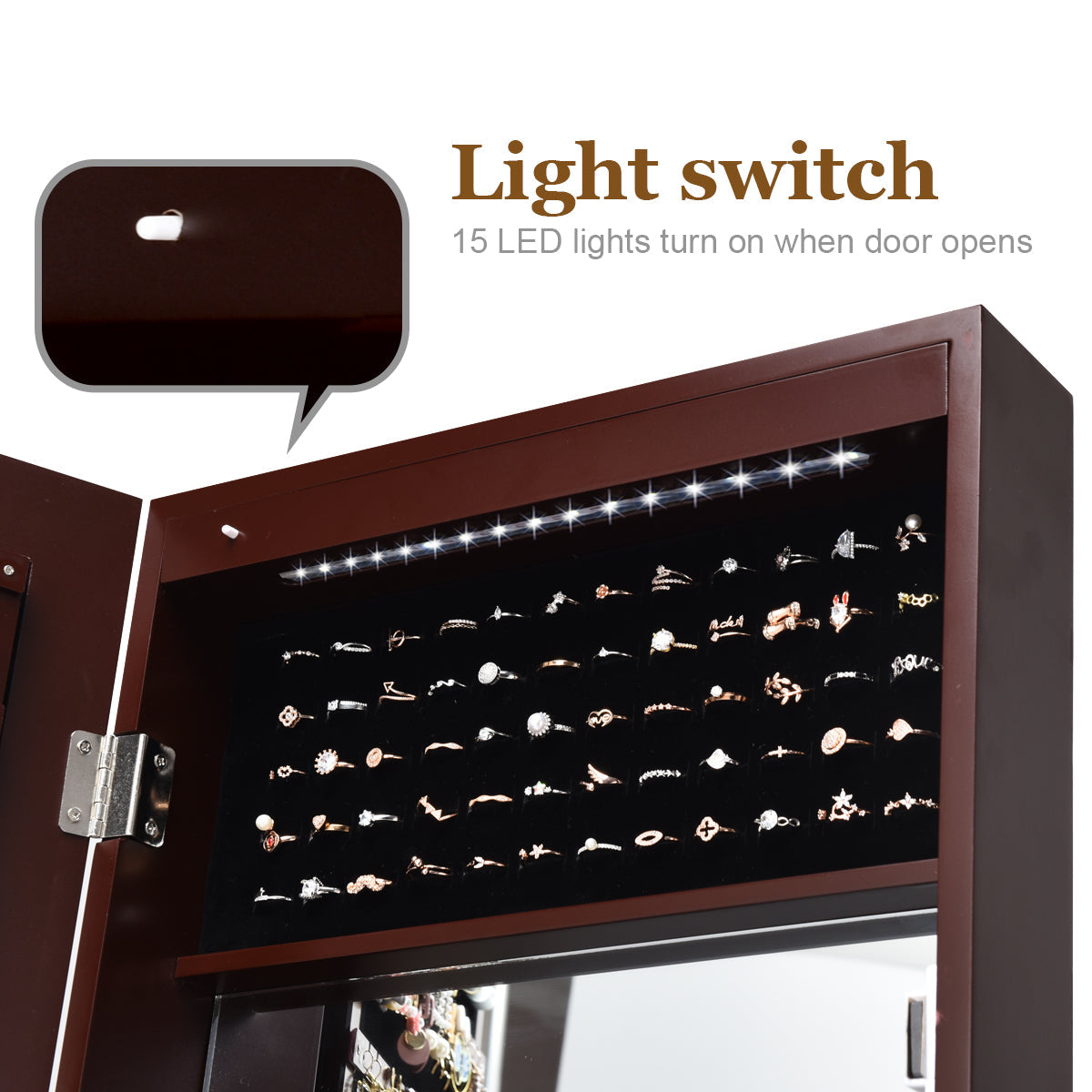 Giantex | 15 LEDs Wall Door Mounted Jewelry Armoire with Mirror