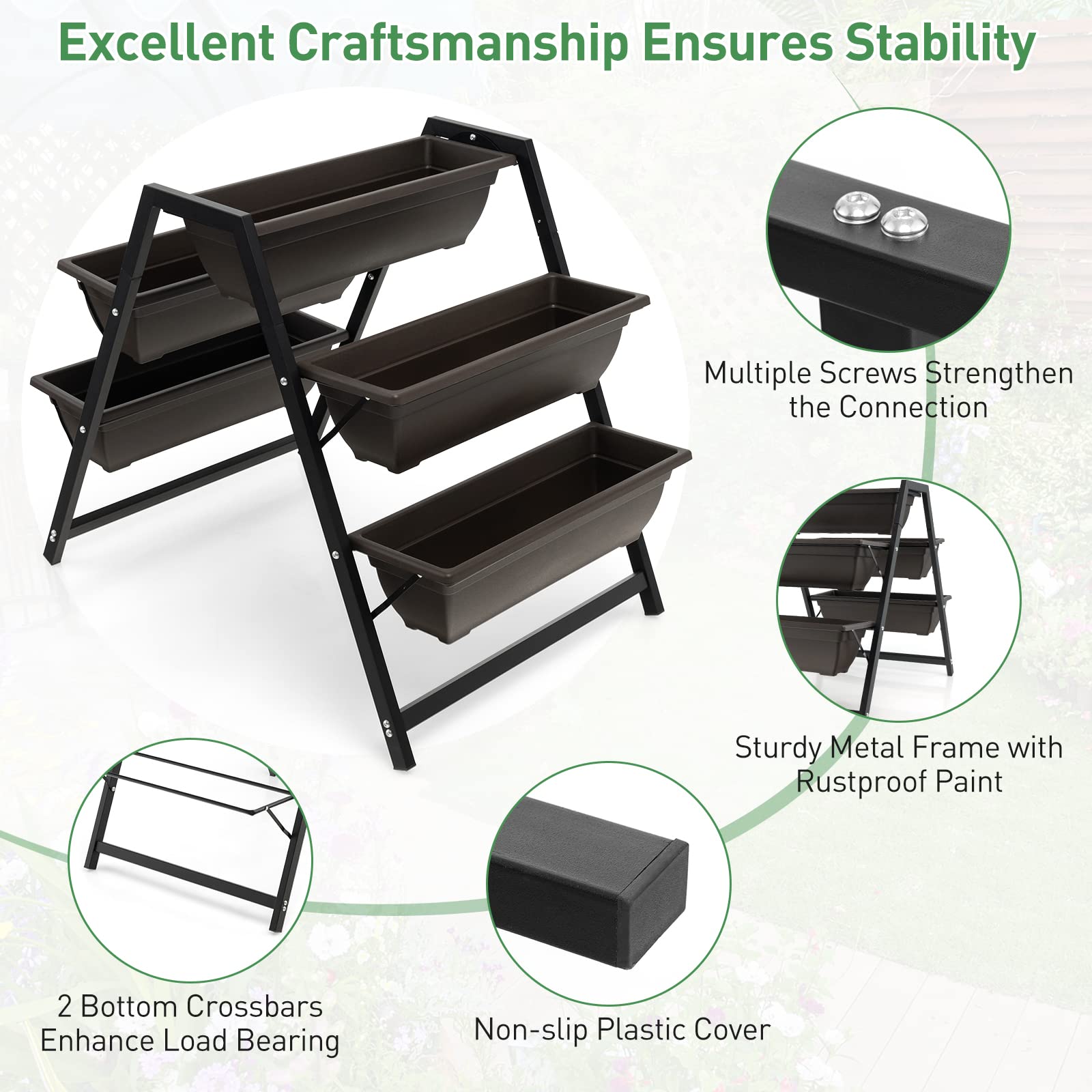 Giantex Set of 2 Vertical Raised Garden Bed, 5 Planter Boxes Container w/ Drainage Holes 