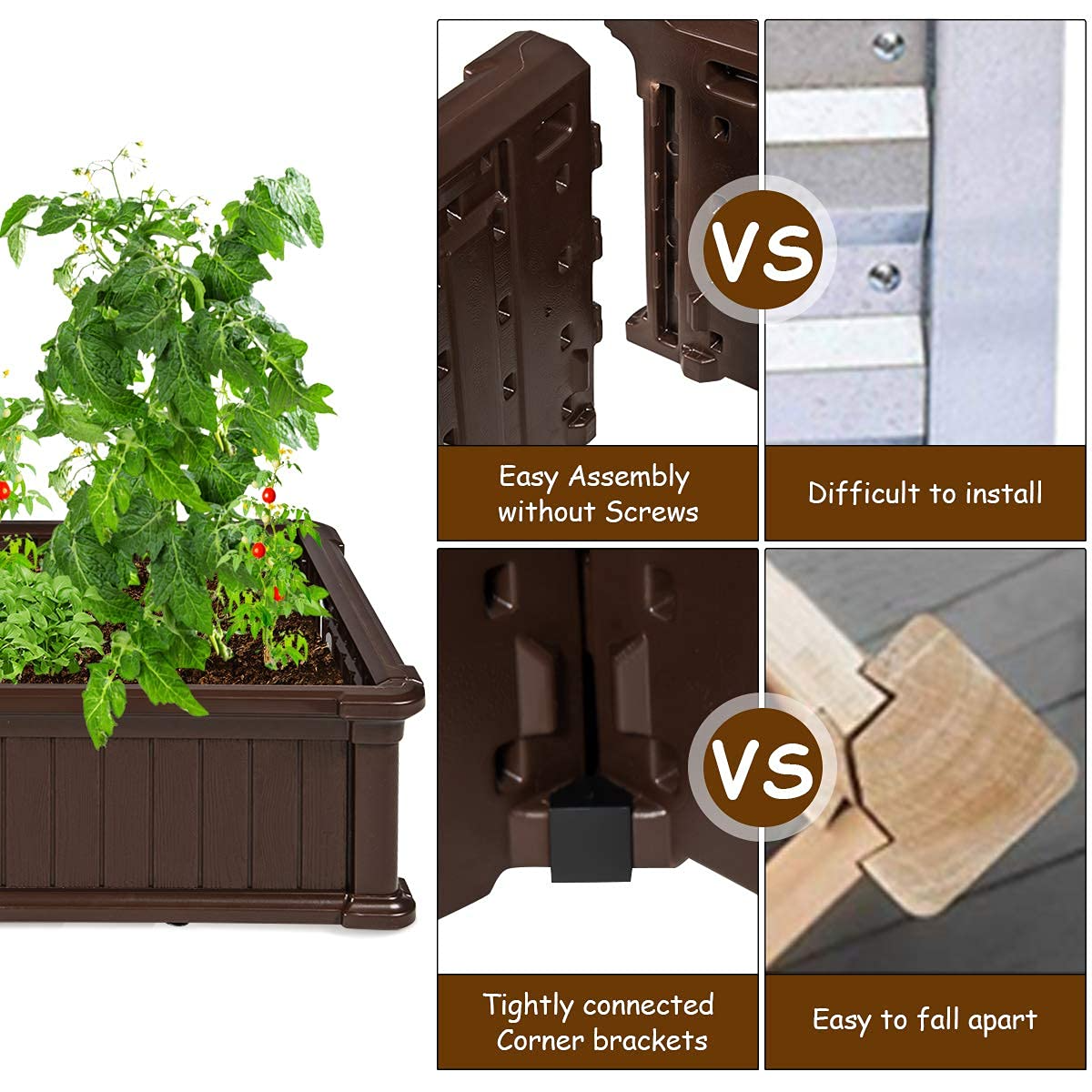Planter for Flower Vegetables (48.5''Lx48.5''Wx12''H, Brown) 