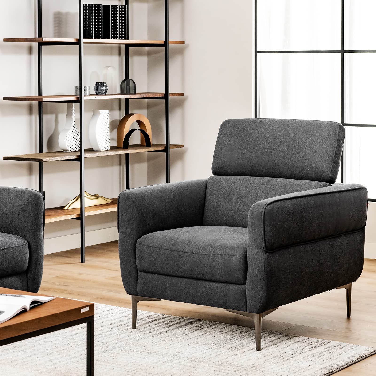 Giantex Accent Chair, Upholstered Single Sofa Chair with Adjustable Headrest 
