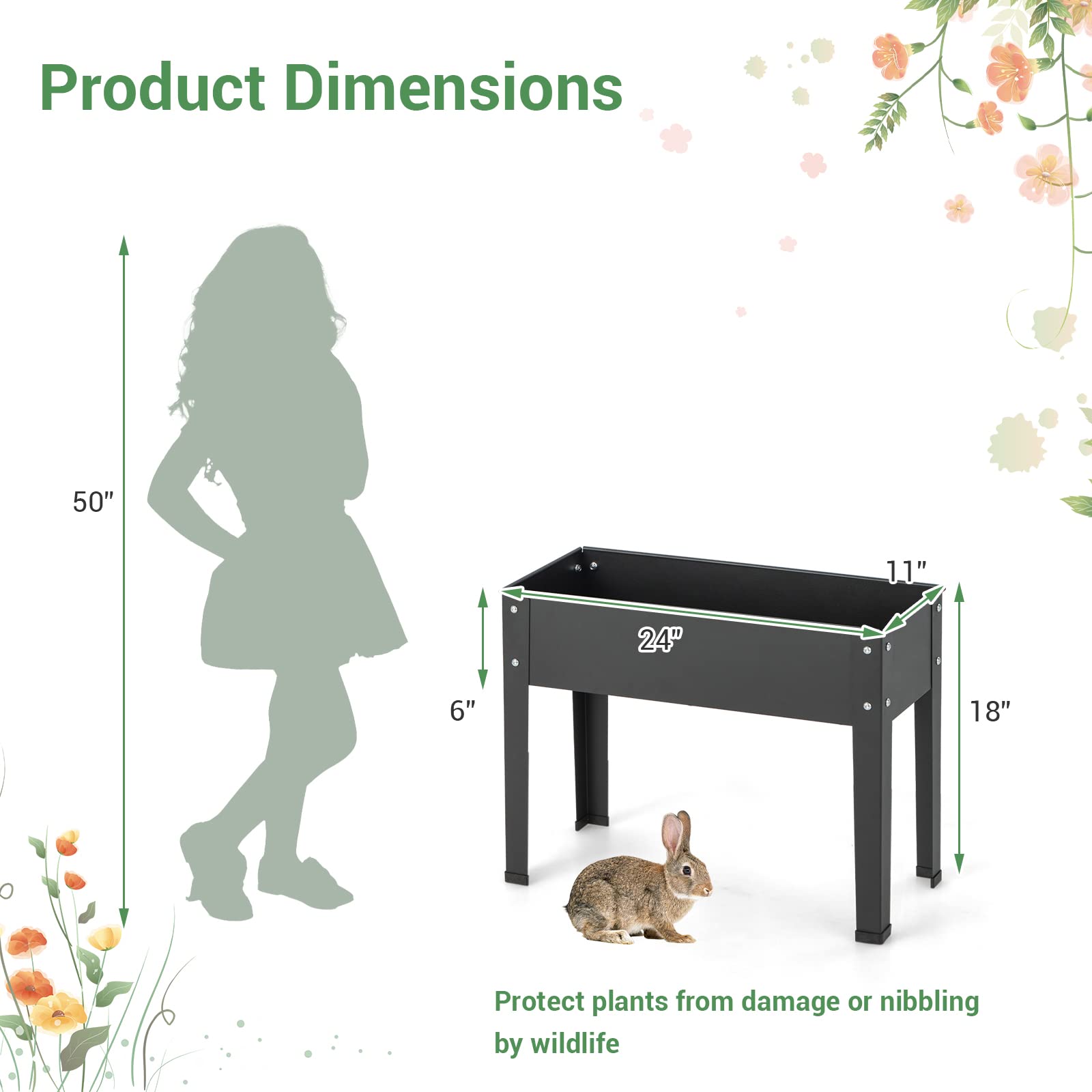 Giantex Raised Garden Bed, Metal Planter Box with Legs, Drain Hole, Outdoor Indoor Elevated Garden Box 