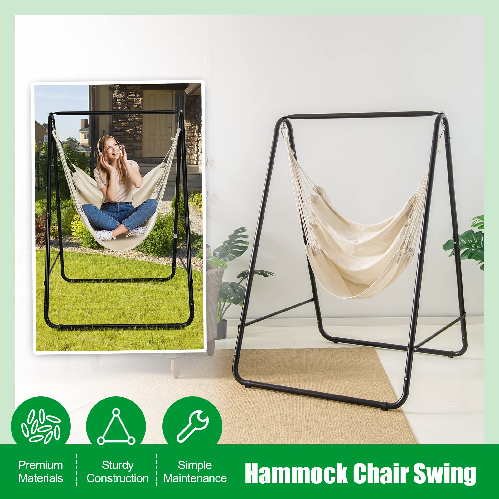 Heavy-Duty Powder-Coated Steel Stand with Hanging Swing Chair 