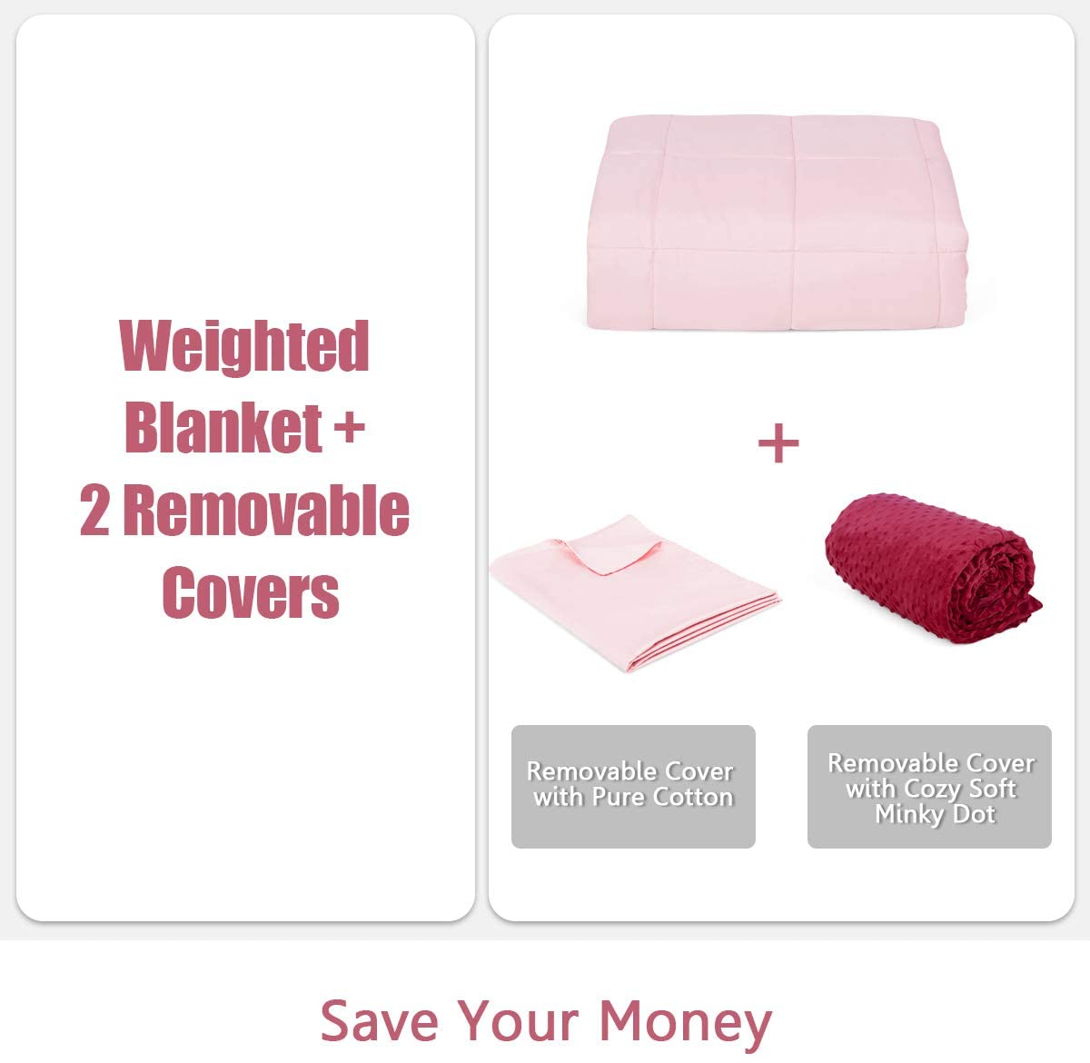 Giantex Weighted Blanket with Duvet Covers, Hot and Cold Duvet Cover Set, 60" x 80" | (Pink) 