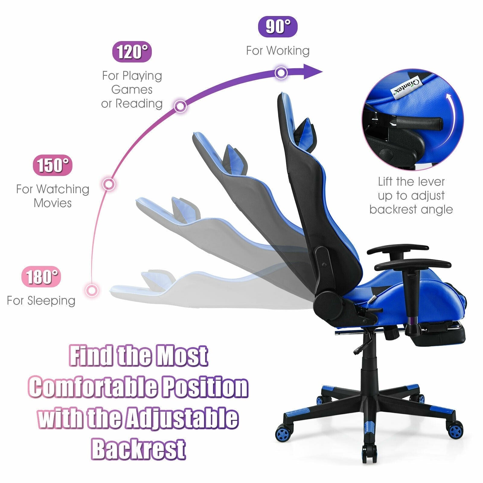 Massage Gaming Chair, Adjustable High Back with Health Massager Lumbar Support 