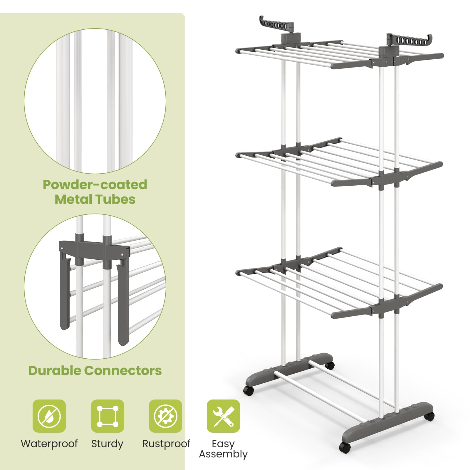 Giantex Foldable Clothes Drying Rack, Oversized 4-Tier Collapsible Laundry Rack w/ 3 Retractable Trays