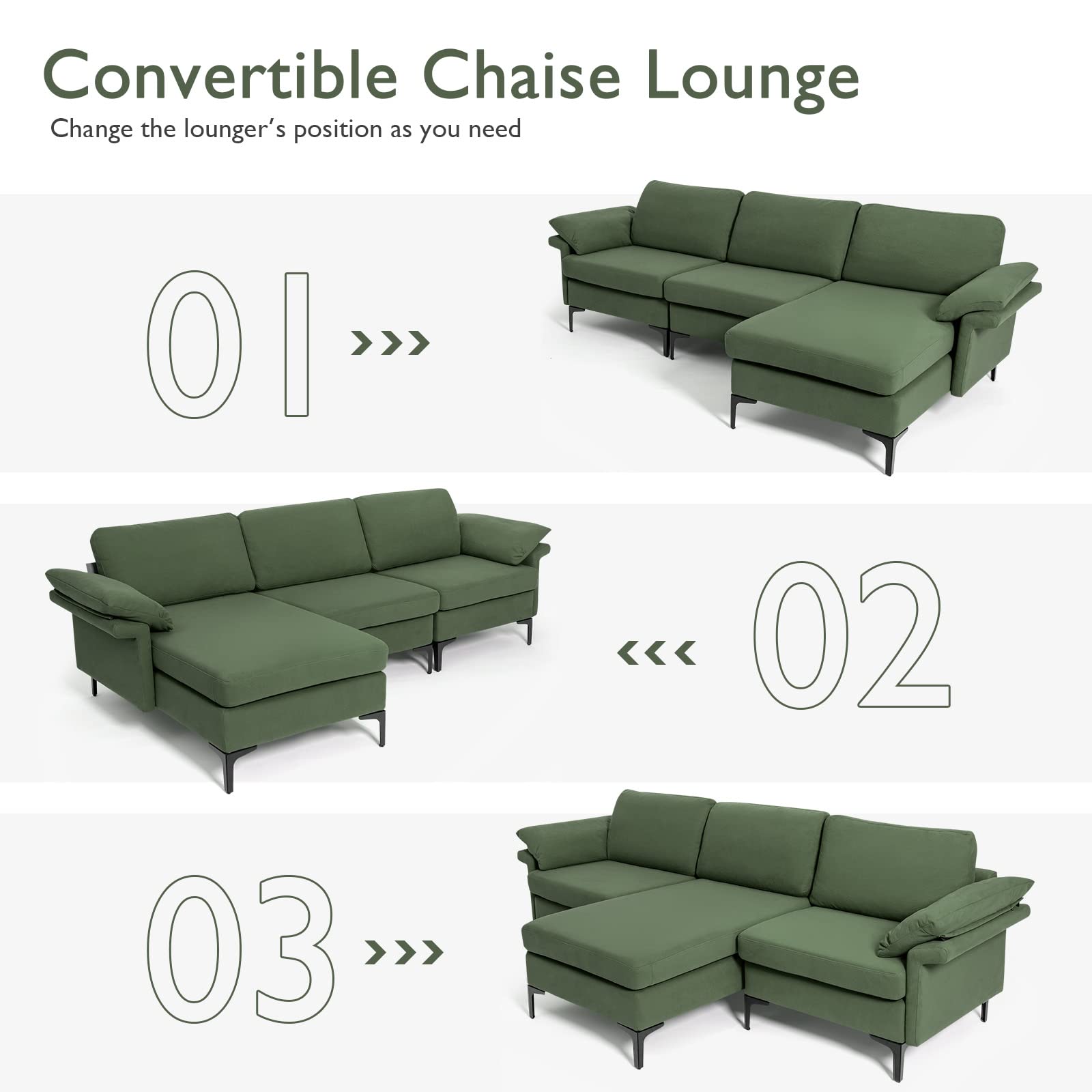 Giantex 100.5" L Convertible Sofa Couch, 3-Seat Sectional Sleeper with USB Ports & Socket 