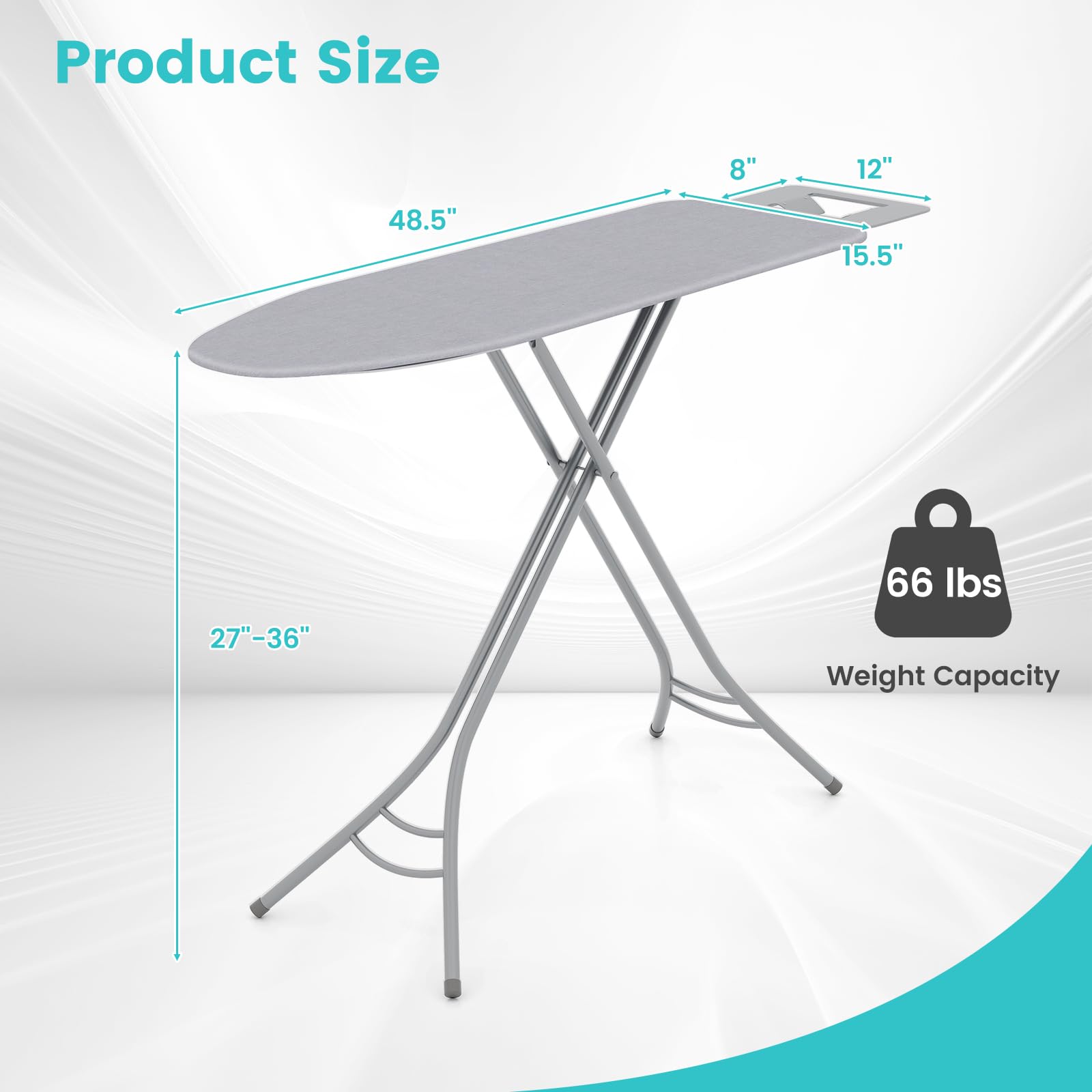 Giantex Foldable Ironing Board with Iron Rest, Heat Resistant Cover, 48.5" x 15.5" Ironing Surface, 27"-36" Adjustable Heights 