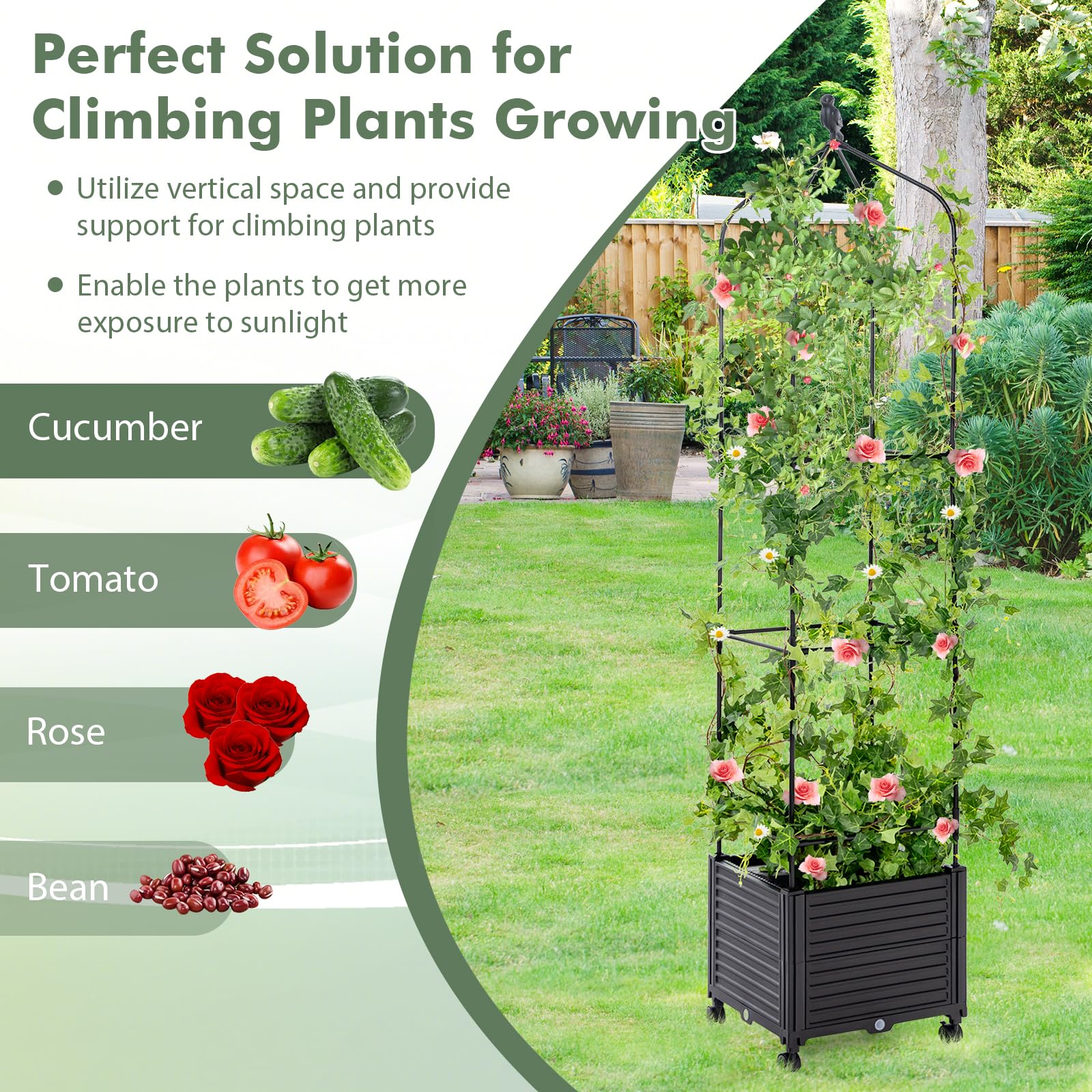 Giantex Raised Garden Bed with Tomato Cages, Obelisk & Bird Top 