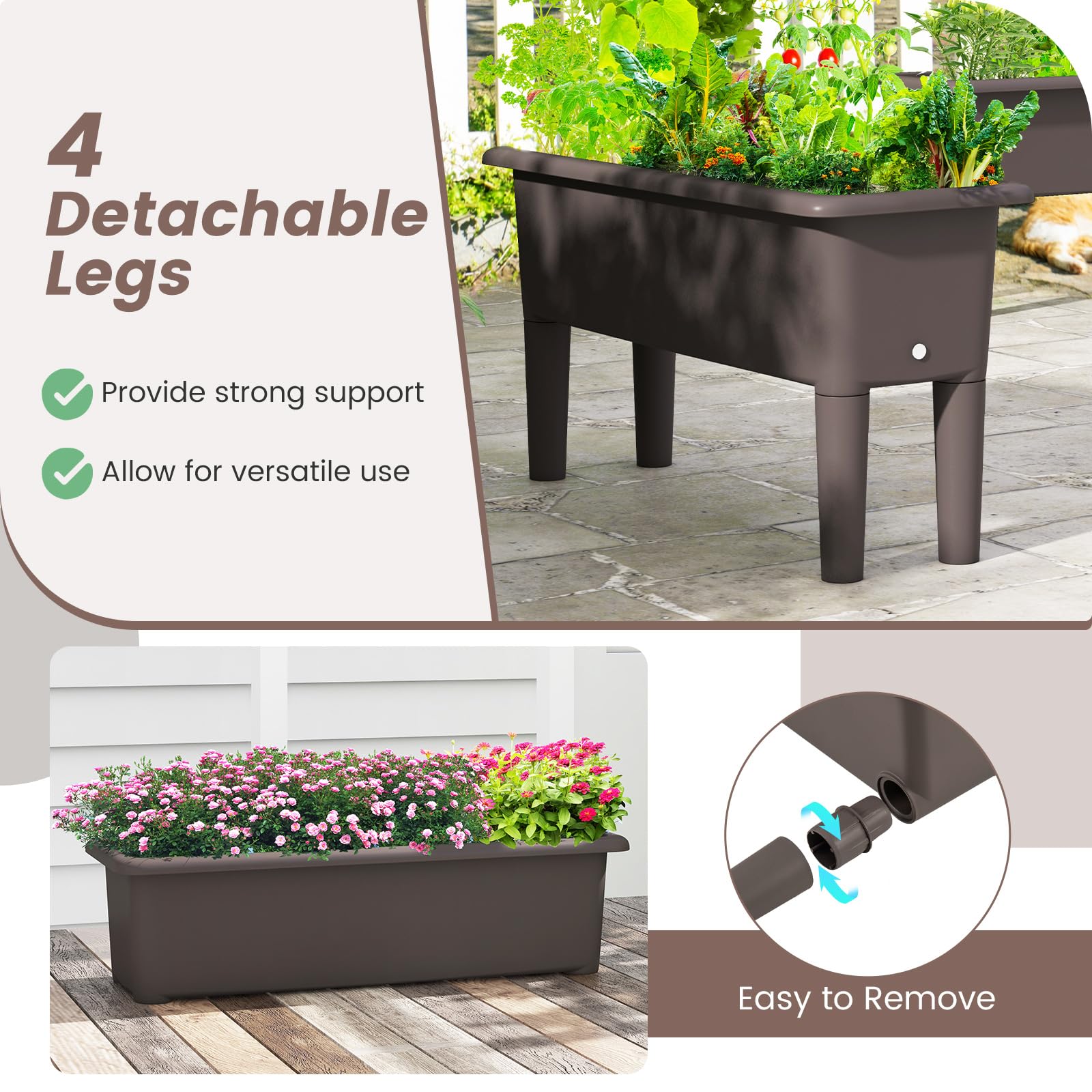 Giantex Raised Garden Beds Outdoor Set of 2, Self-Watering Planter Box with Detachable Legs & Drainage Hole 