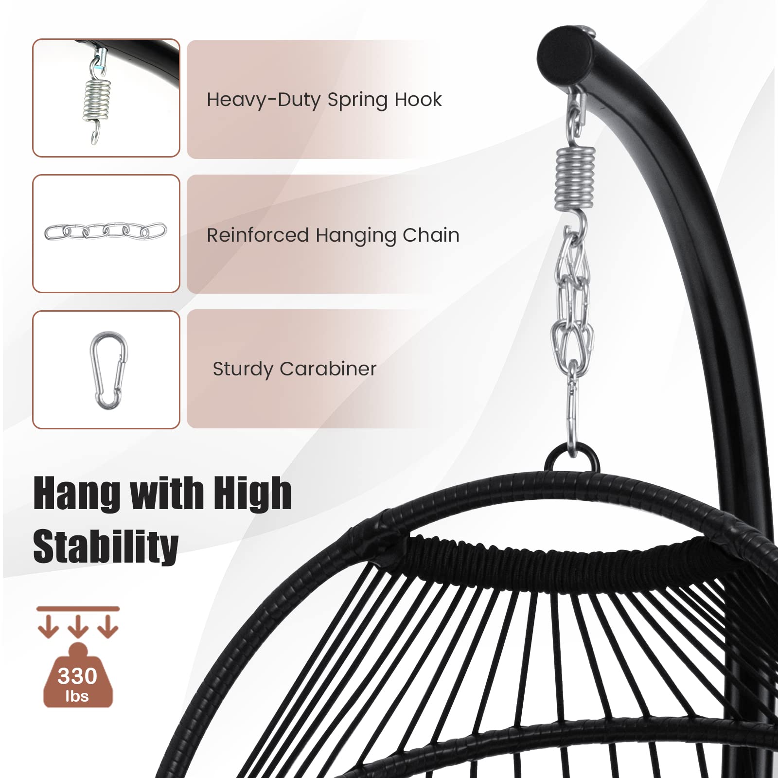Giantex Egg Chair with Stand, Hanging Basket Chair Hammock Chair w/ Steel Stand Pillow Seat Cushion Rattan Basket & Dust Cover 