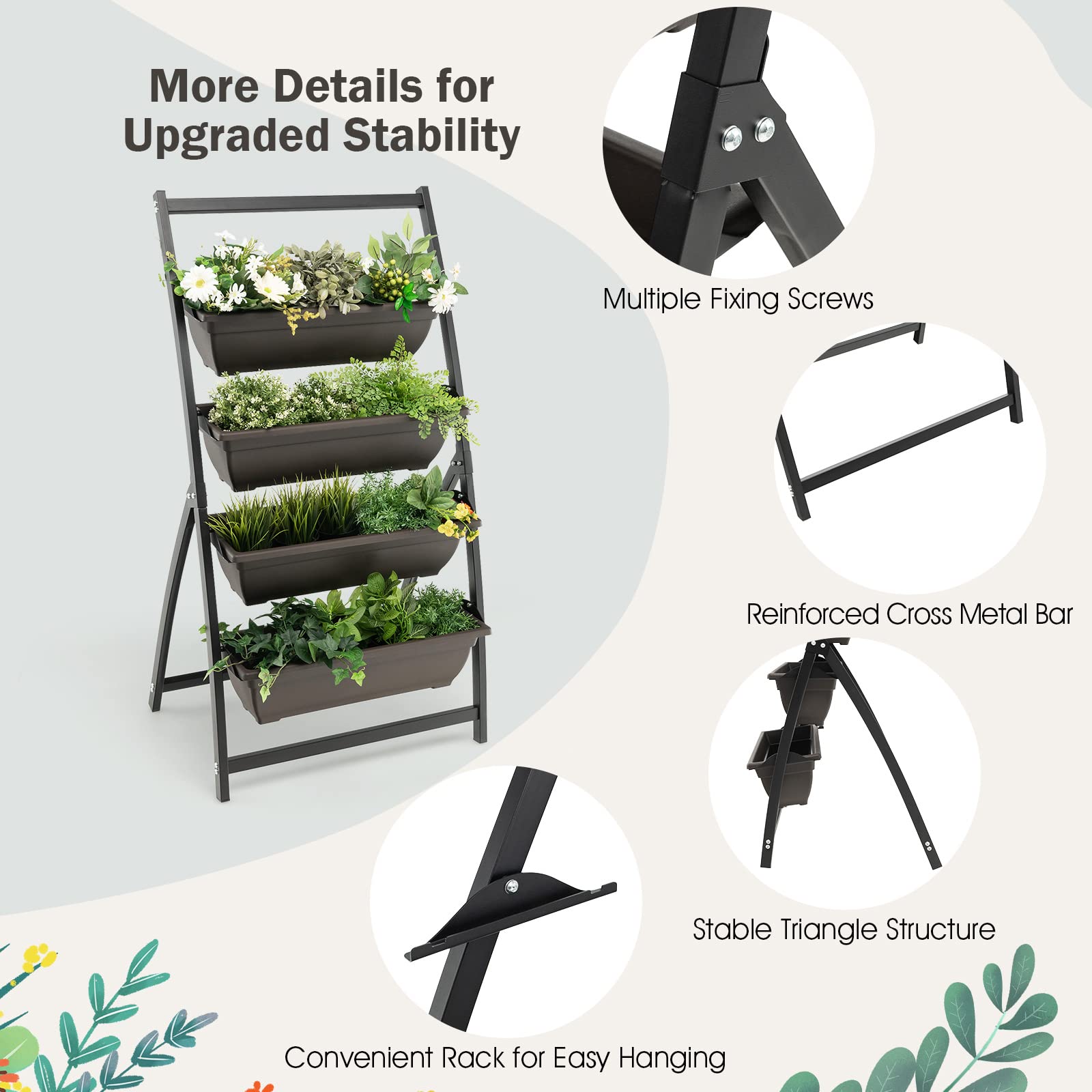 Giantex 2 Pcs 4.1FT Vertical Raised Garden Bed, 4-Tier Elevated Planter Box 
