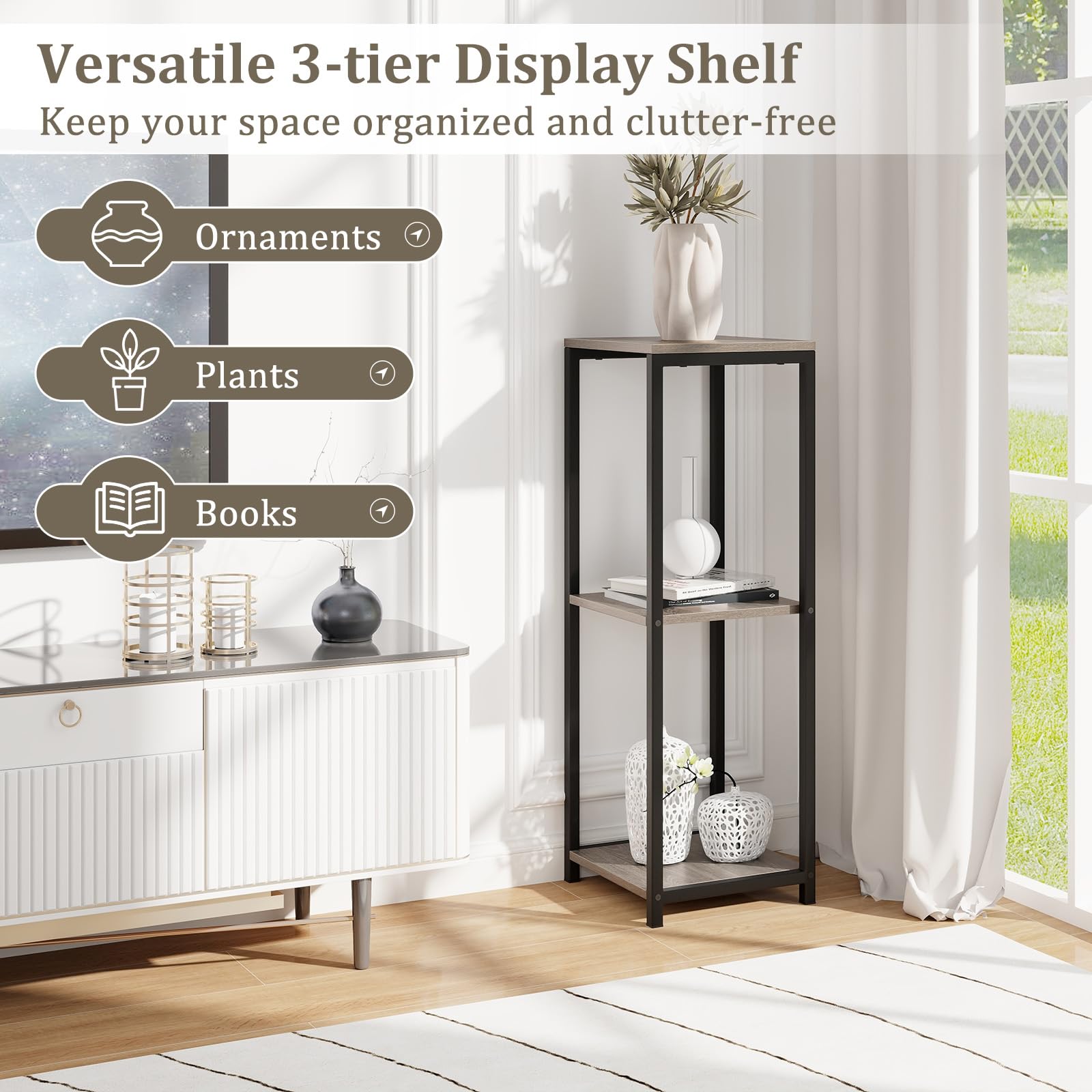 Giantex 3 Tier Tall Plant Stand Indoor, 36 Inch Corner Plant Holder with Metal Frame 