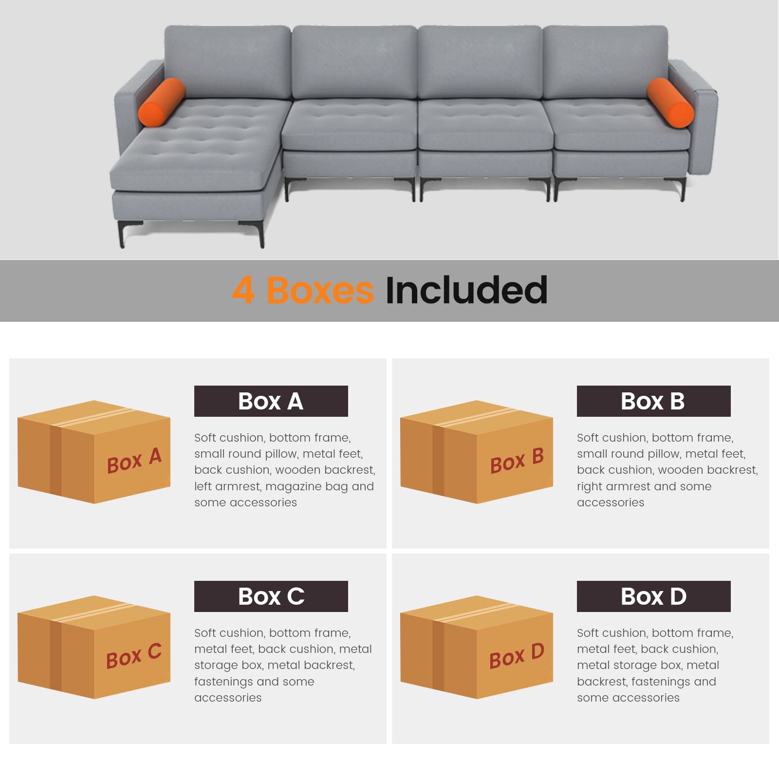 Giantex Sectional Sofa Couch, Convertible Sleeper with 2 or 1 USB Ports Socket 