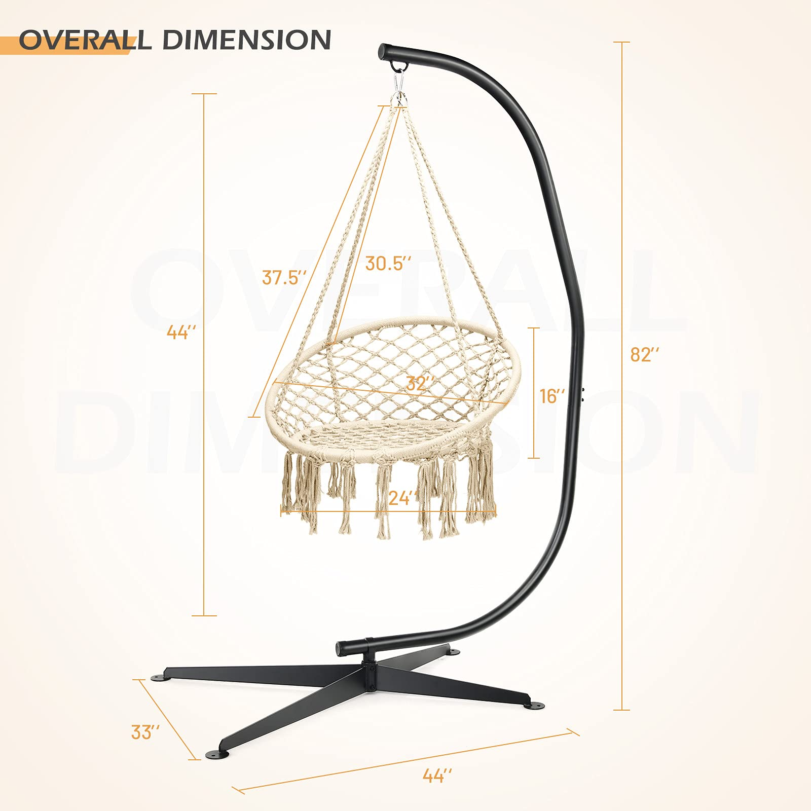 Giantex Hammock Chair with Stand, Solid Steel Heavy Duty C Stand with Macrame Hanging Chair 