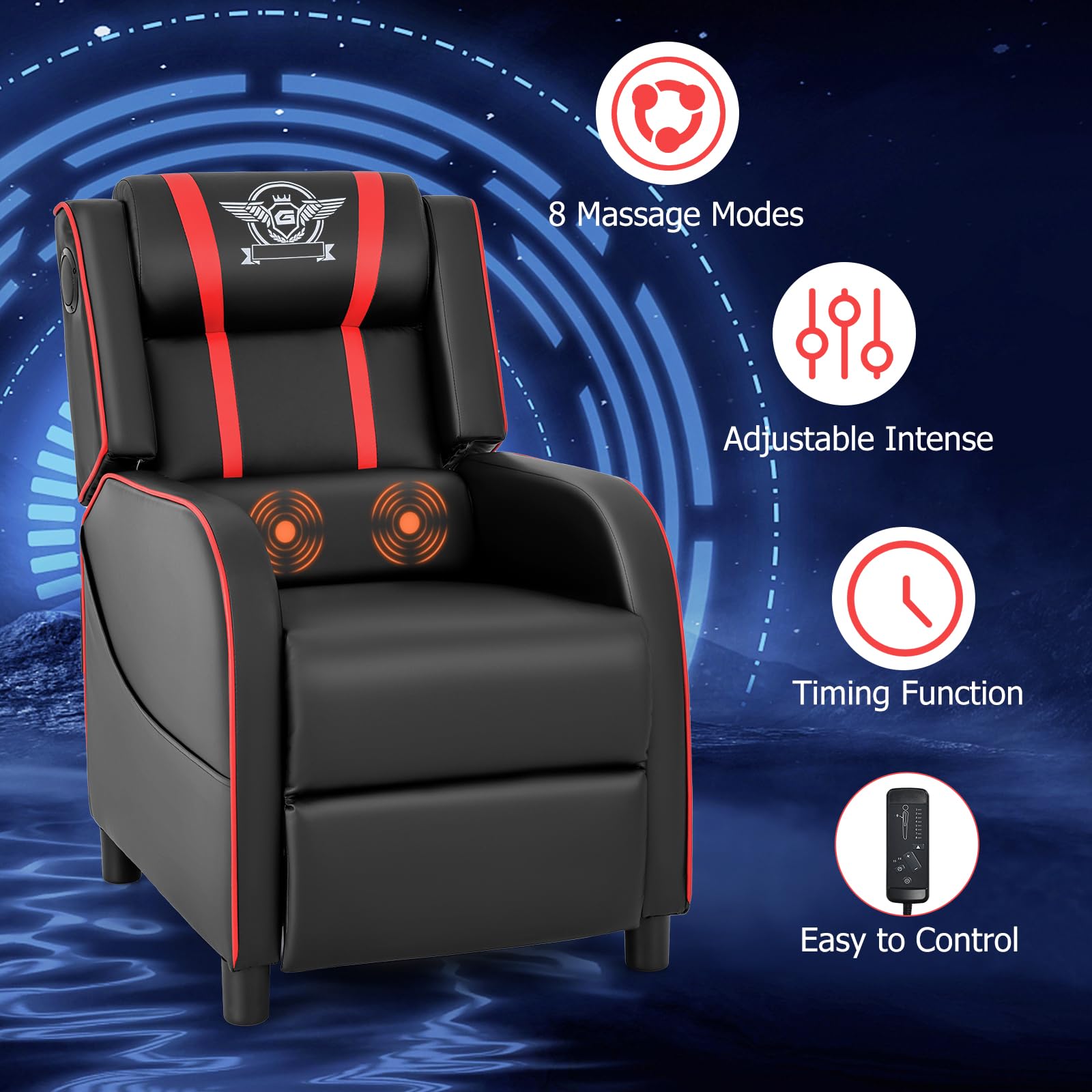 Giantex Gaming Massage Recliner Chair - Racing Style Gaming Sofa Chair with Reclining Backrest, Massage Lumbar Pillow 