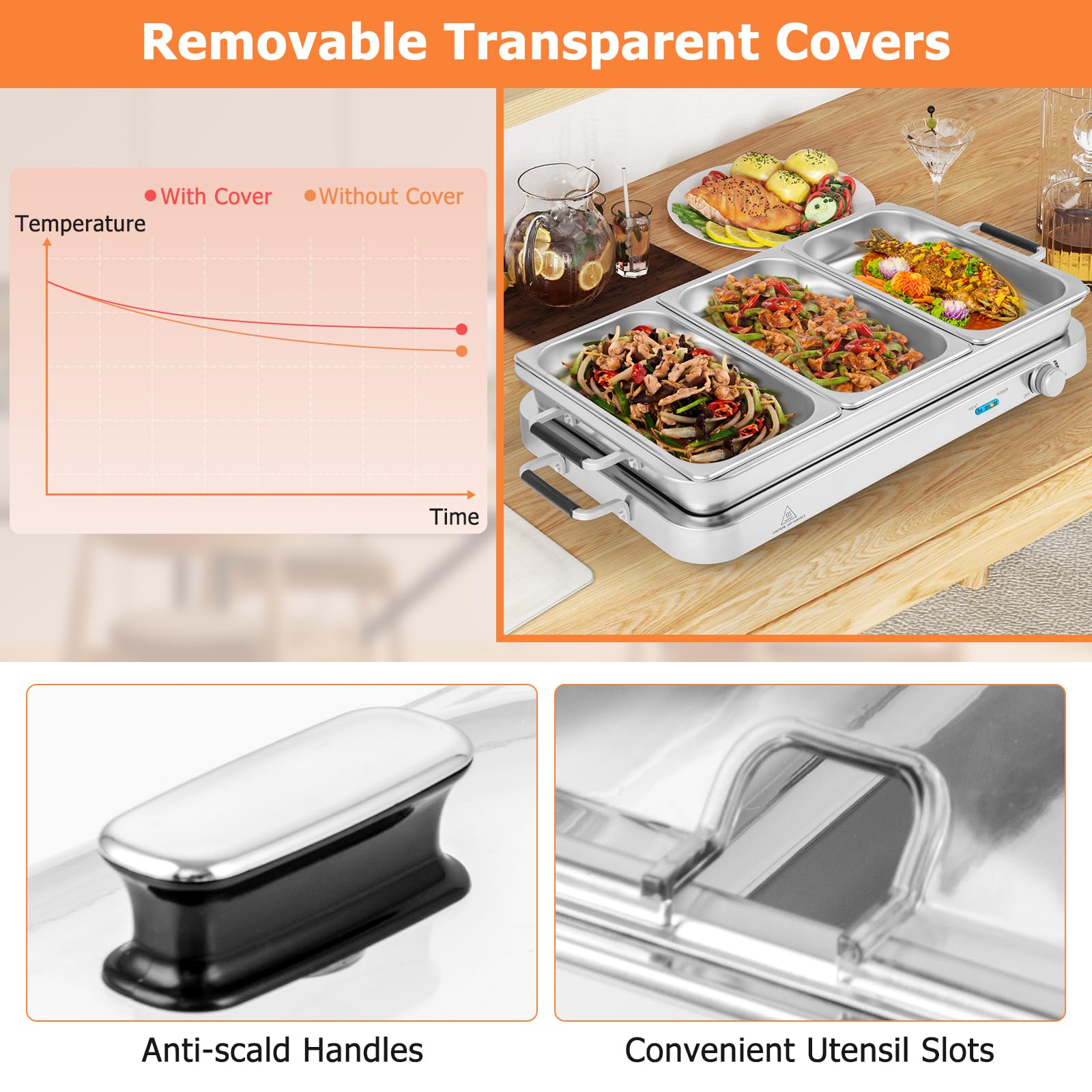 Giantex Buffet Server & Electric Food Warmer, 2-in-1 Food Warming Tray, Adjustable Temperature 