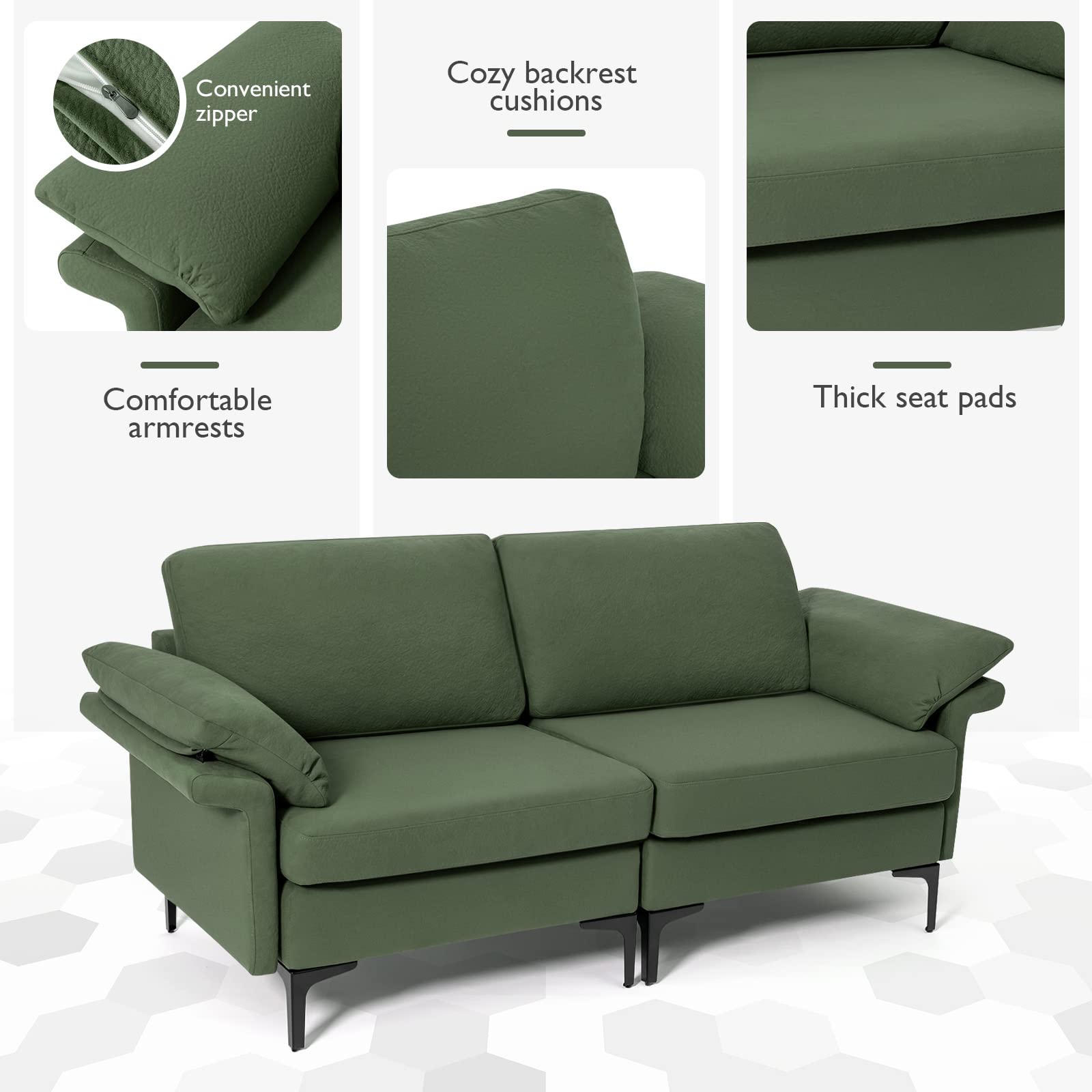 Giantex 72.5" L Loveseat, 2-Seat Sofa Couch with Removable Armrest Pillows 