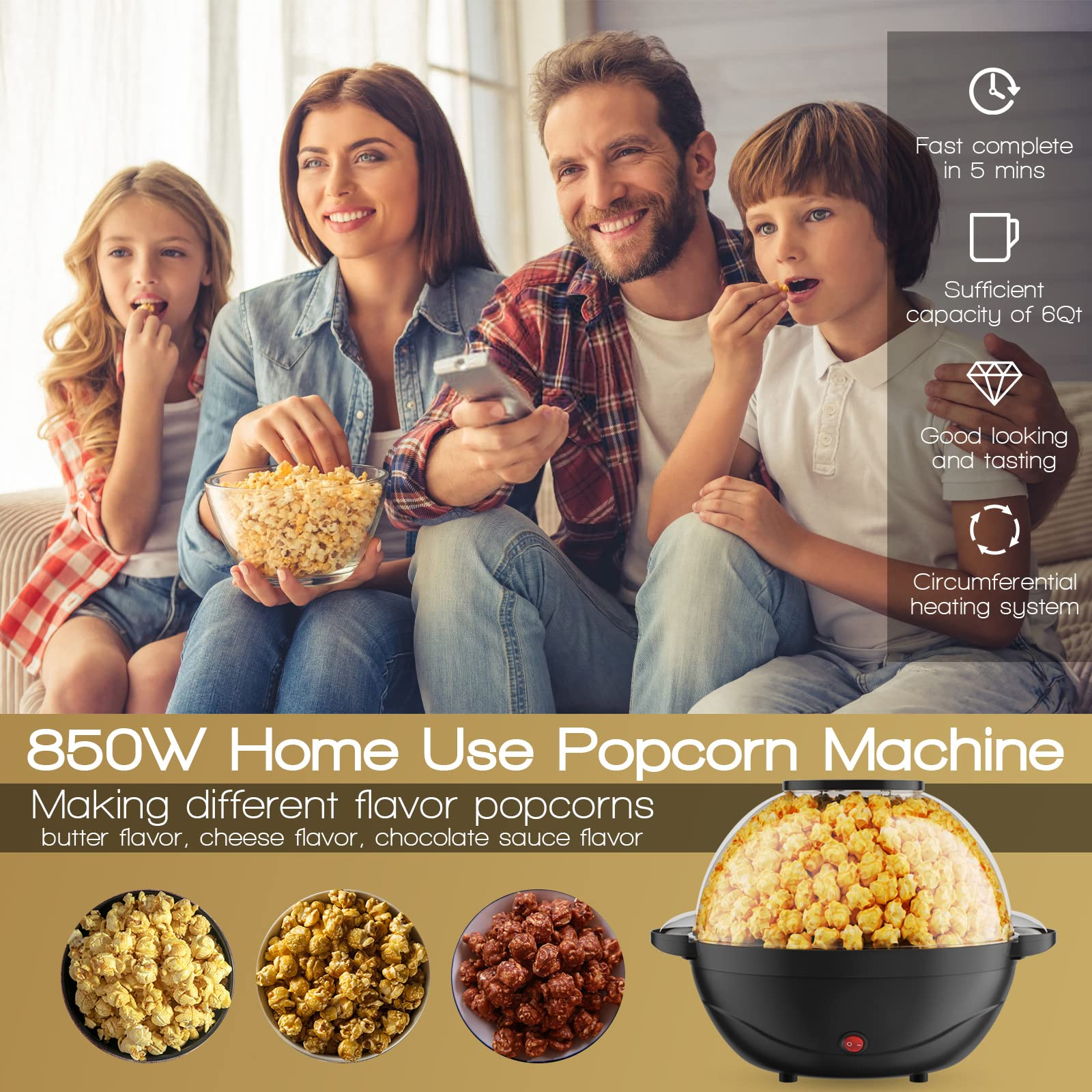 Giantex Popcorn Popper Machine, 6 Quarts/24 Cups Electric Popcorn Maker with Nonstick Plate 