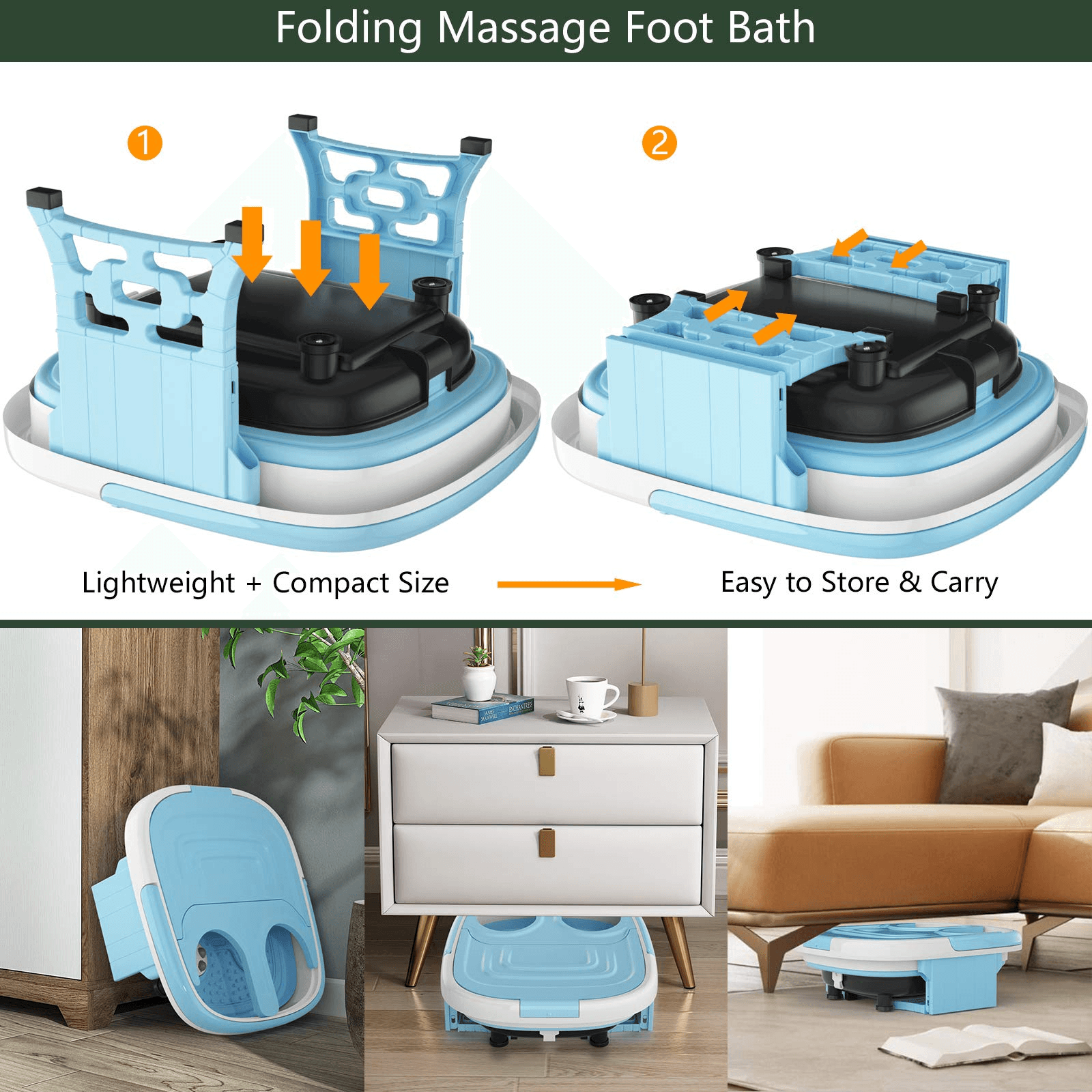 Giantex 6 in 1 Foot Spa Bath Massager Collapsible, Pedicure Tub Bath w/Folding Cover, Feet Salon Tub (Blue/Gray) 