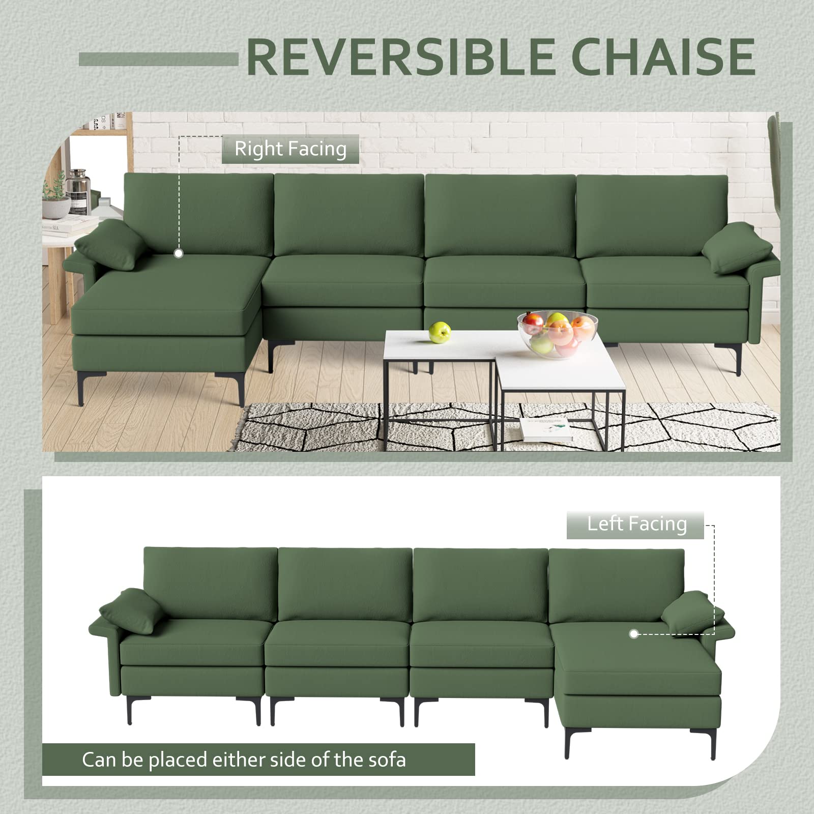 Giantex 130.5" L Convertible Sofa Couch, Sectional Sleeper 