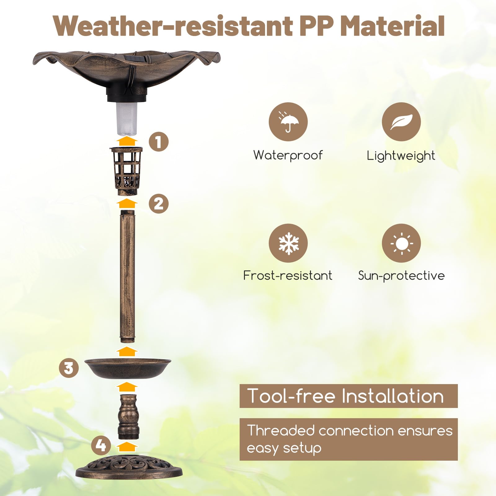 Giantex Bird Bath for Outside, 30 inch Solar Lighted Bird Bath and Feeder with Flower Planter 