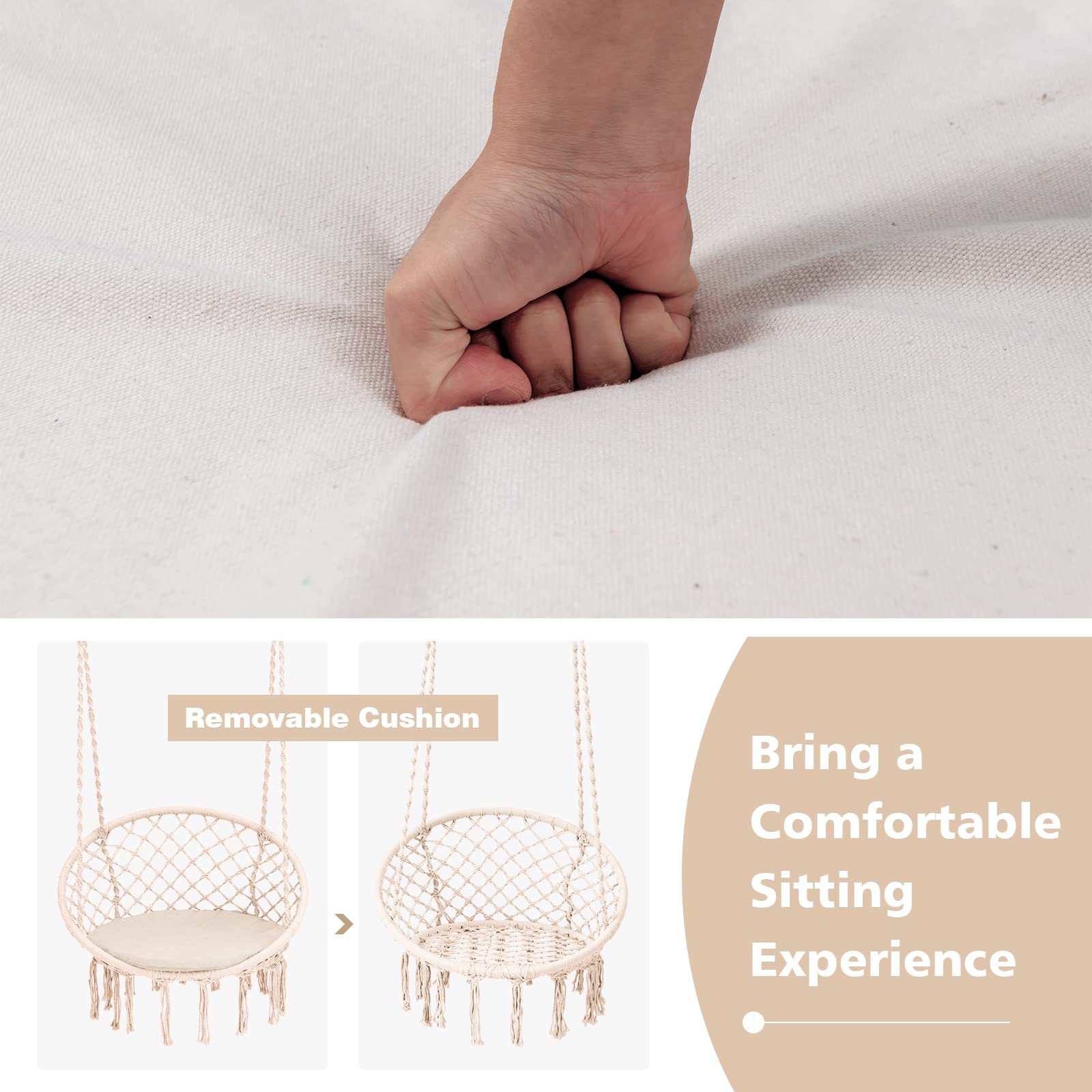Giantex Hammock Chair Macrame Swing - Hanging Chair with Cushion and Hardware Kit, 330 LBS Weight Capacity 