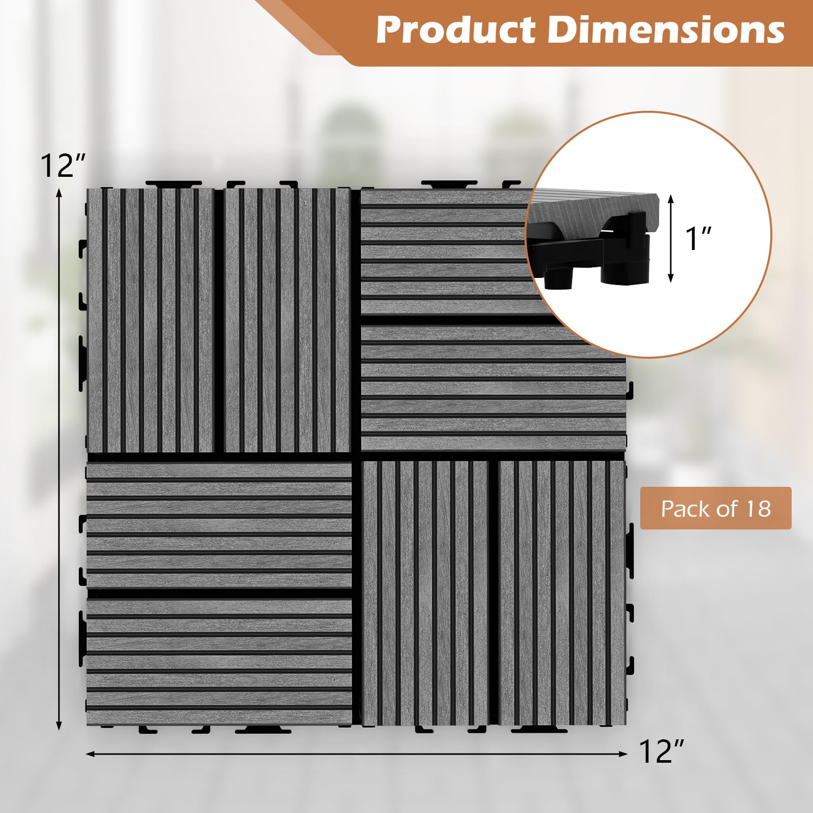 Giantex 18/36 PCS Interlocking Deck Tiles - 12" x 12" Composite Decking Boards Waterproof All Weather 