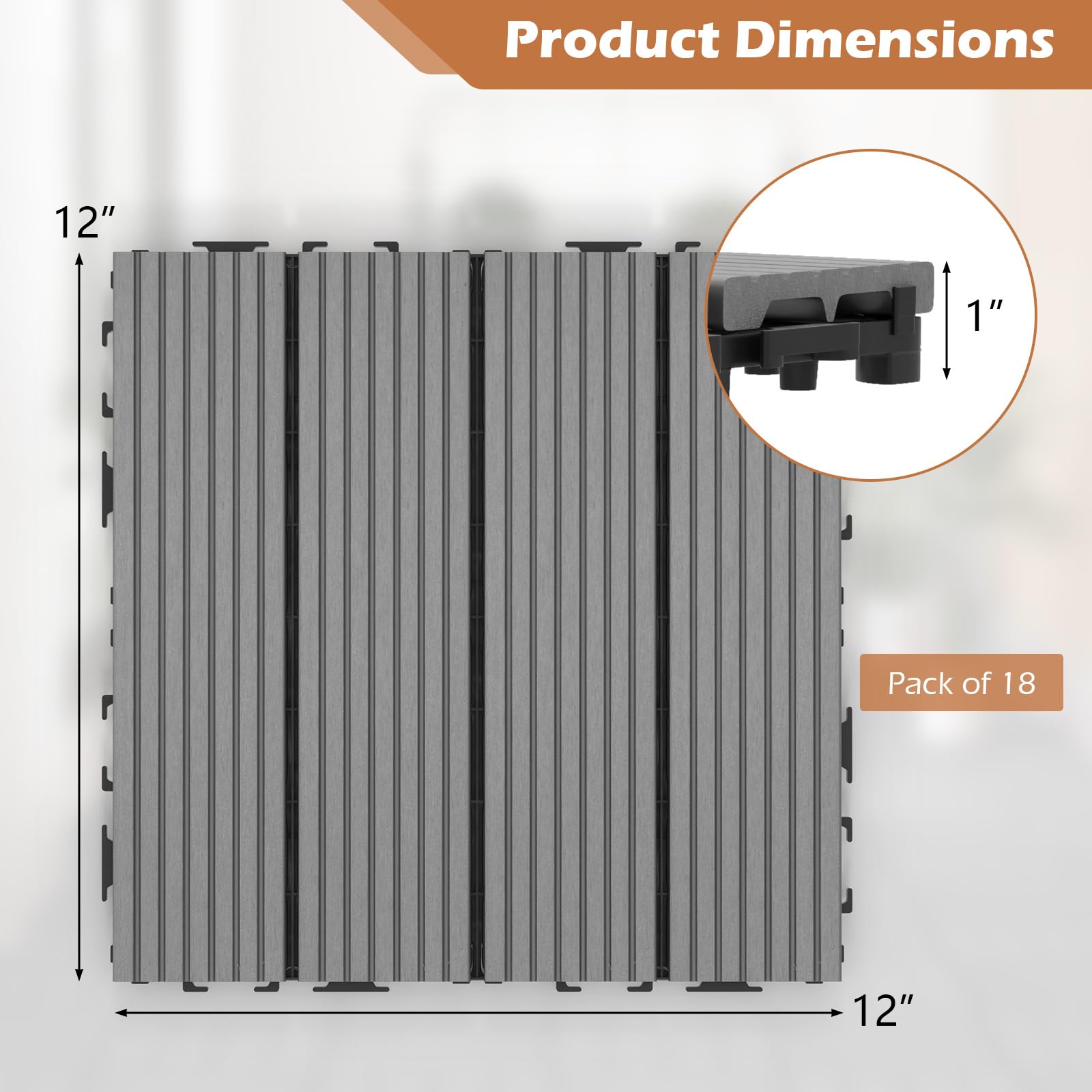 Giantex Interlocking Deck Tiles 18/36 Pack - 12 x 12 in Composite Outdoor Flooring Covering All Weather Use 