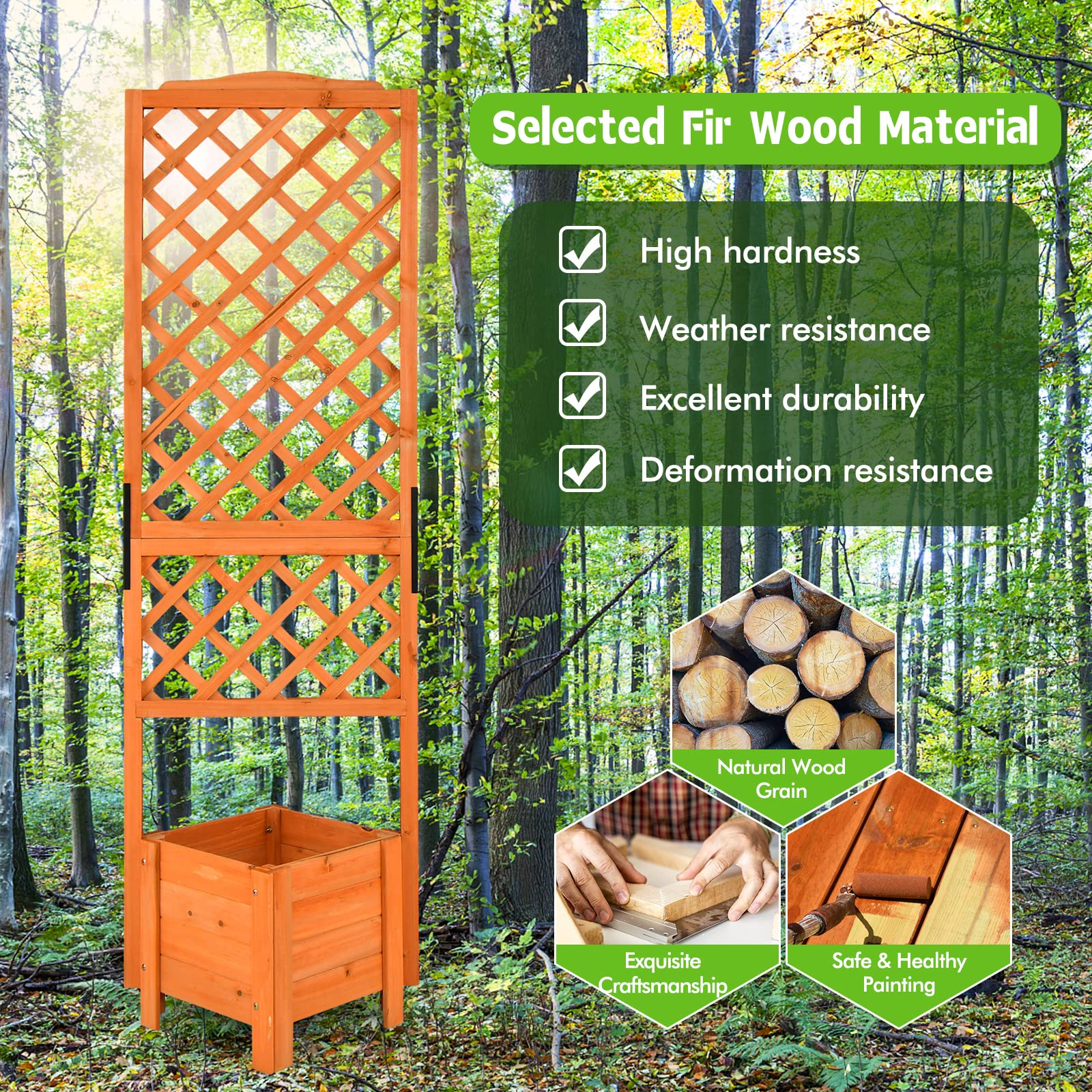 Giantex Planter Raised Bed with Trellis, Wood Raised Garden Bed 71" High Trellis for Plant Flower Climbing 