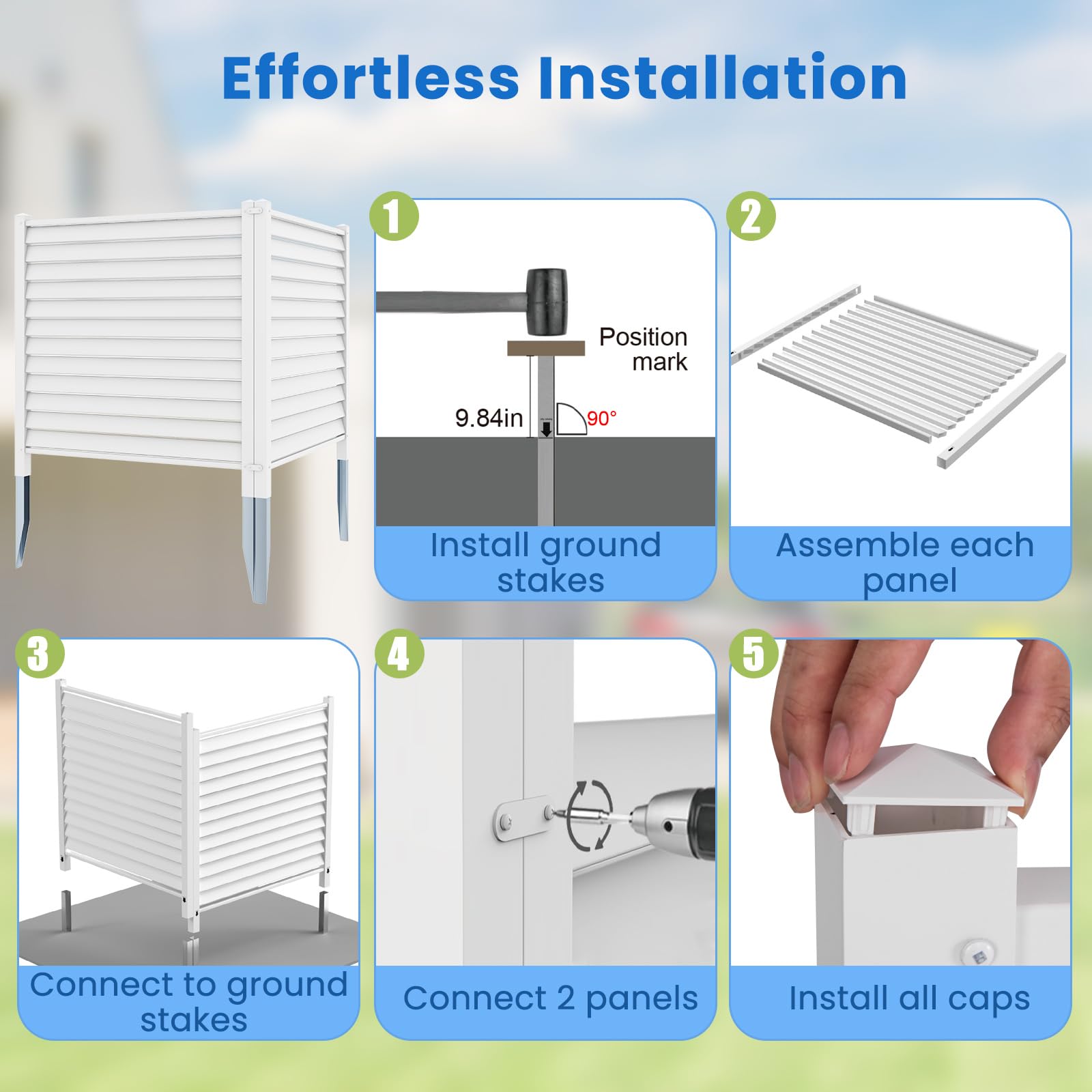 Giantex Air Conditioner Fence 2/4 Panels - 44''W x 45''H Outdoor Privacy Screens with 4 Metal Stakes, Decorative PVC Trash Can Enclosure