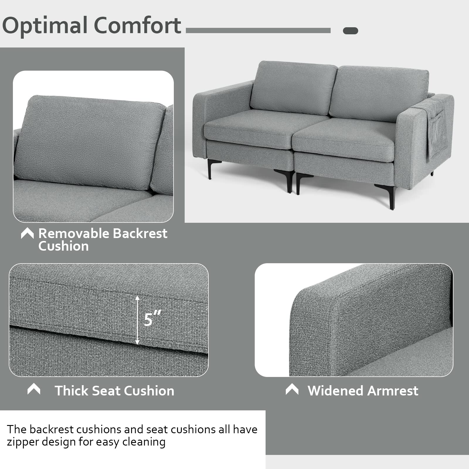Giantex 2-Seat Sofa Couch, 66" L Modern Loveseat 