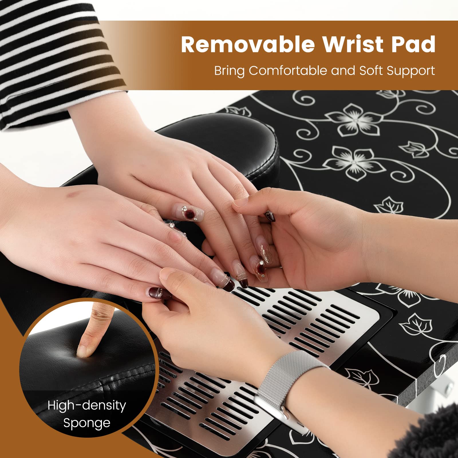 Giantex Nail Desk with Electric Dust Collector, Portable Manicure Table with USB-Plug LED Table Lamp 