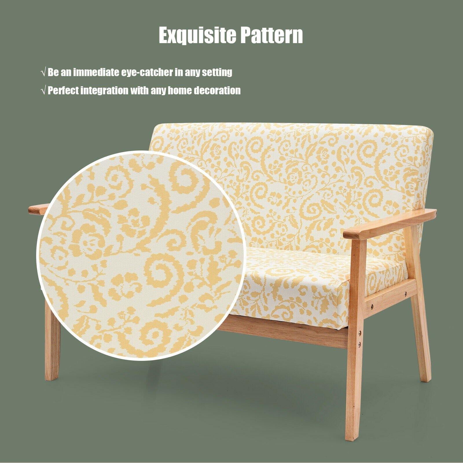 Giantex Mid-Century Wooden Loveseat, Upholstered Wooden Lounge Accent Chair 