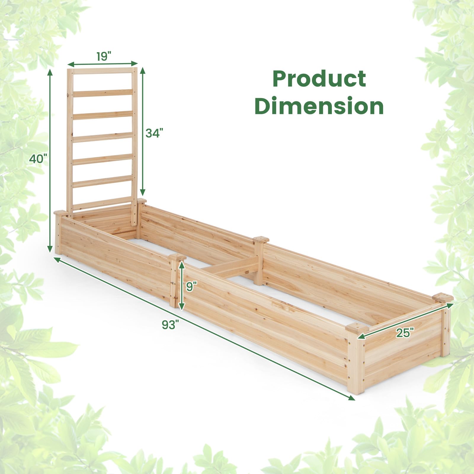 Giantex Raised Garden Bed with Trellis, 93" L x 25" W x 40" H 