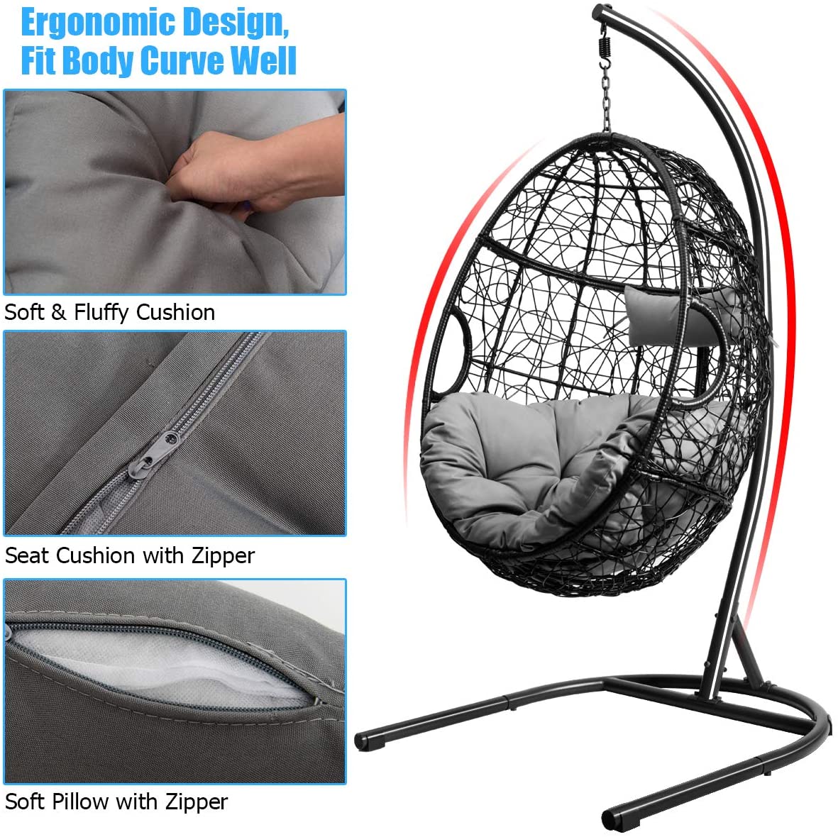 Hanging Egg Chair, Swing Chair with C Hammock Stand Set 
